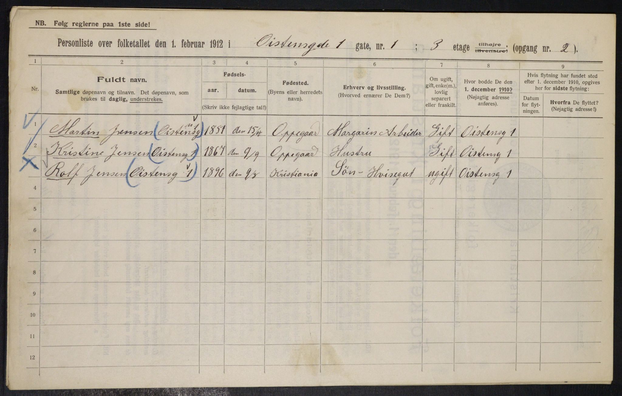 OBA, Municipal Census 1912 for Kristiania, 1912, p. 130291