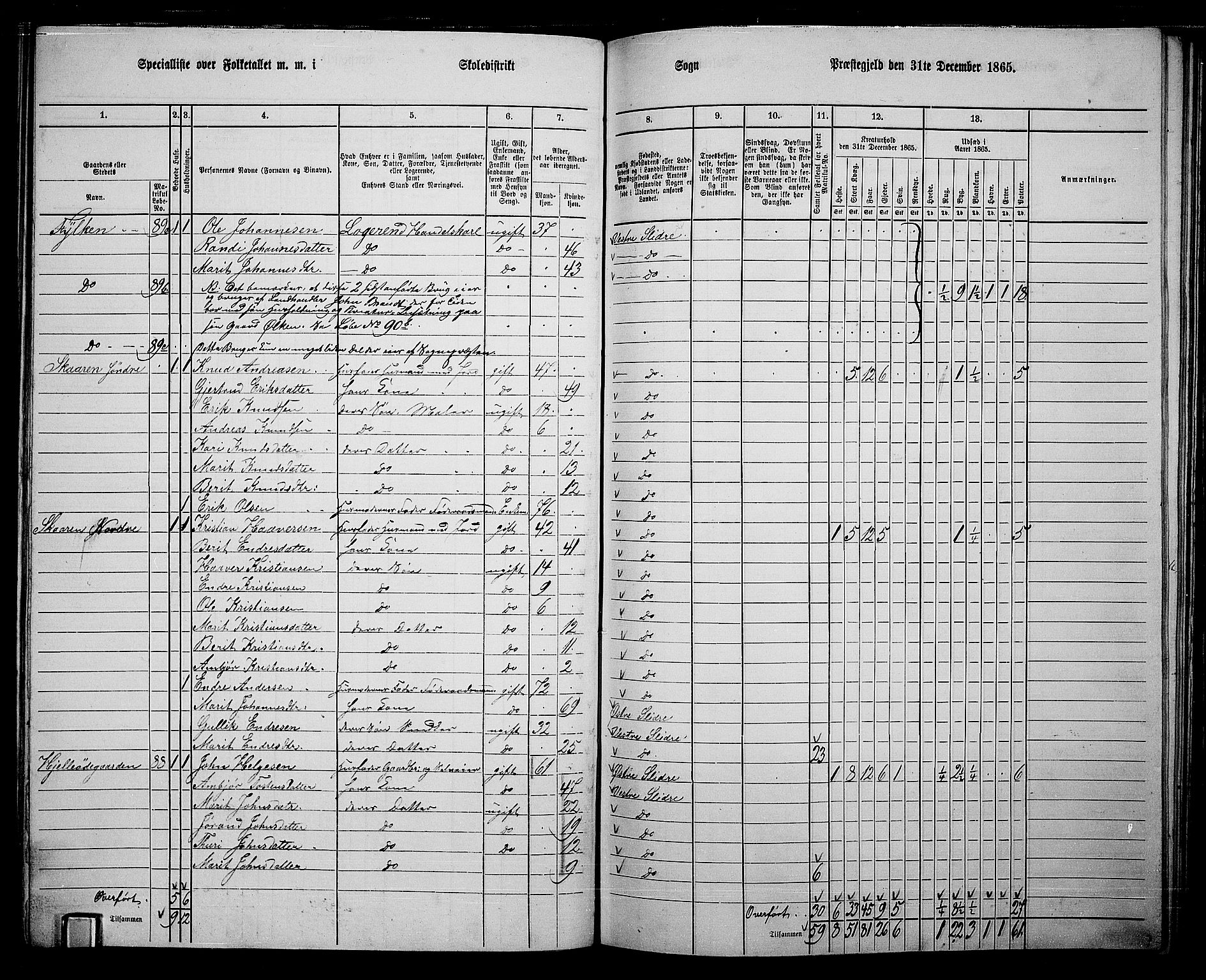 RA, 1865 census for Vestre Slidre, 1865, p. 59