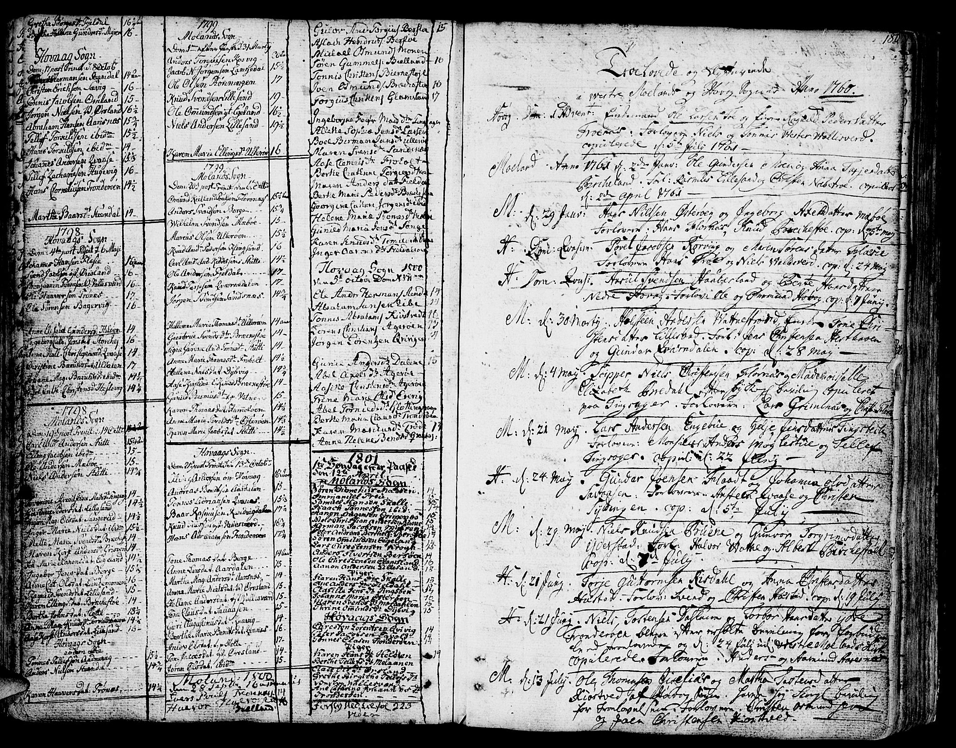 Vestre Moland sokneprestkontor, SAK/1111-0046/F/Fa/Fab/L0002: Parish register (official) no. A 2, 1760-1816, p. 180