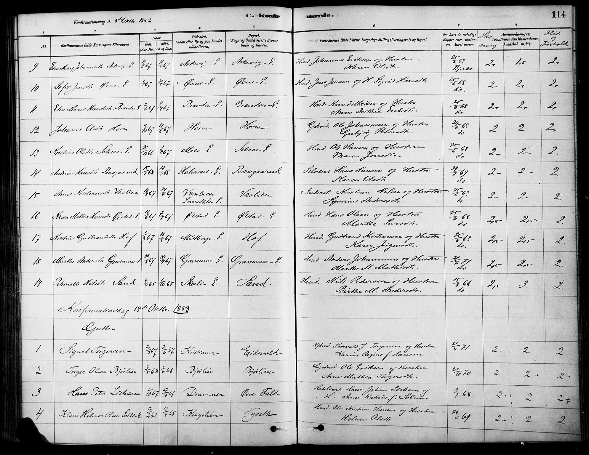 Søndre Land prestekontor, SAH/PREST-122/K/L0003: Parish register (official) no. 3, 1878-1894, p. 114