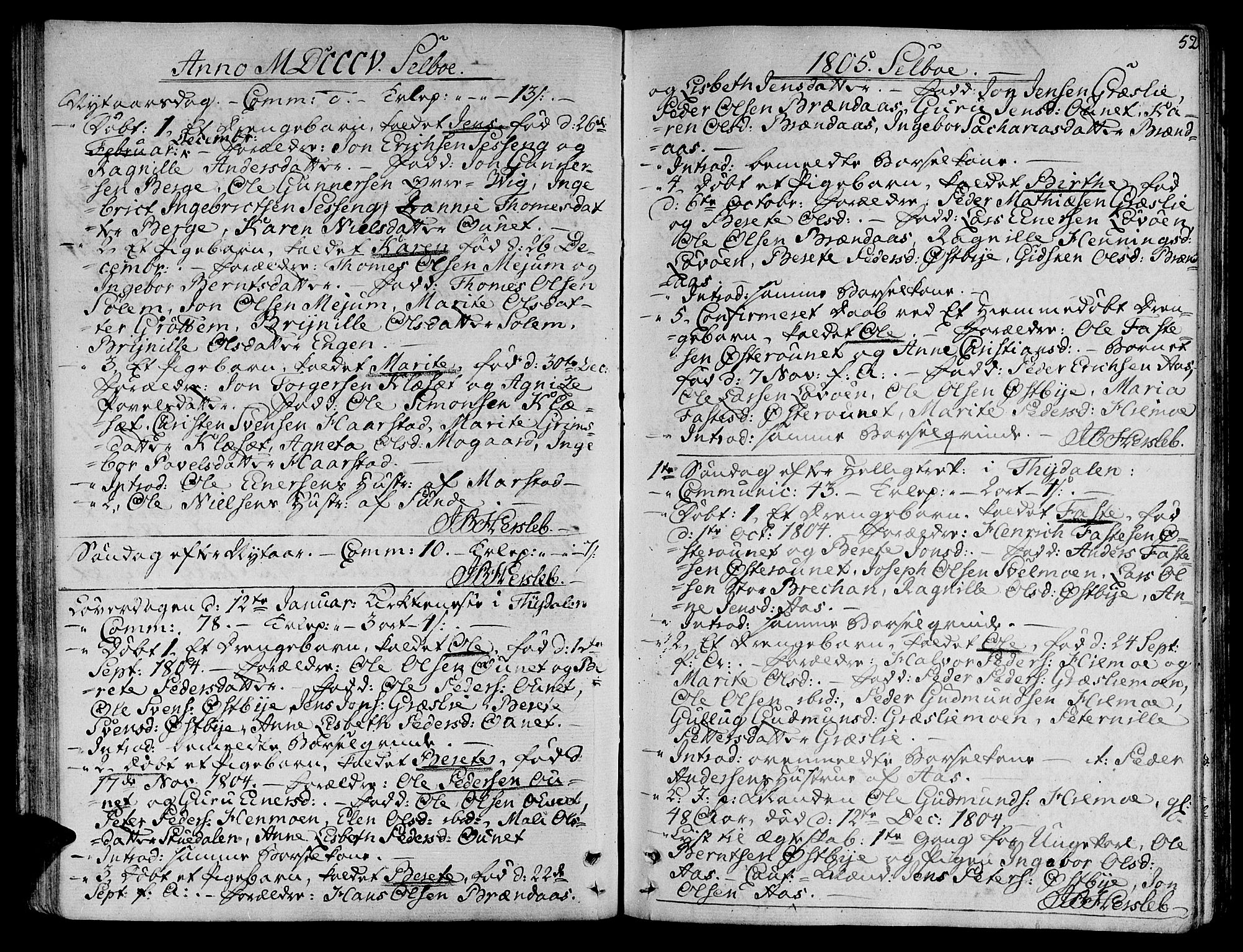 Ministerialprotokoller, klokkerbøker og fødselsregistre - Sør-Trøndelag, SAT/A-1456/695/L1140: Parish register (official) no. 695A03, 1801-1815, p. 52