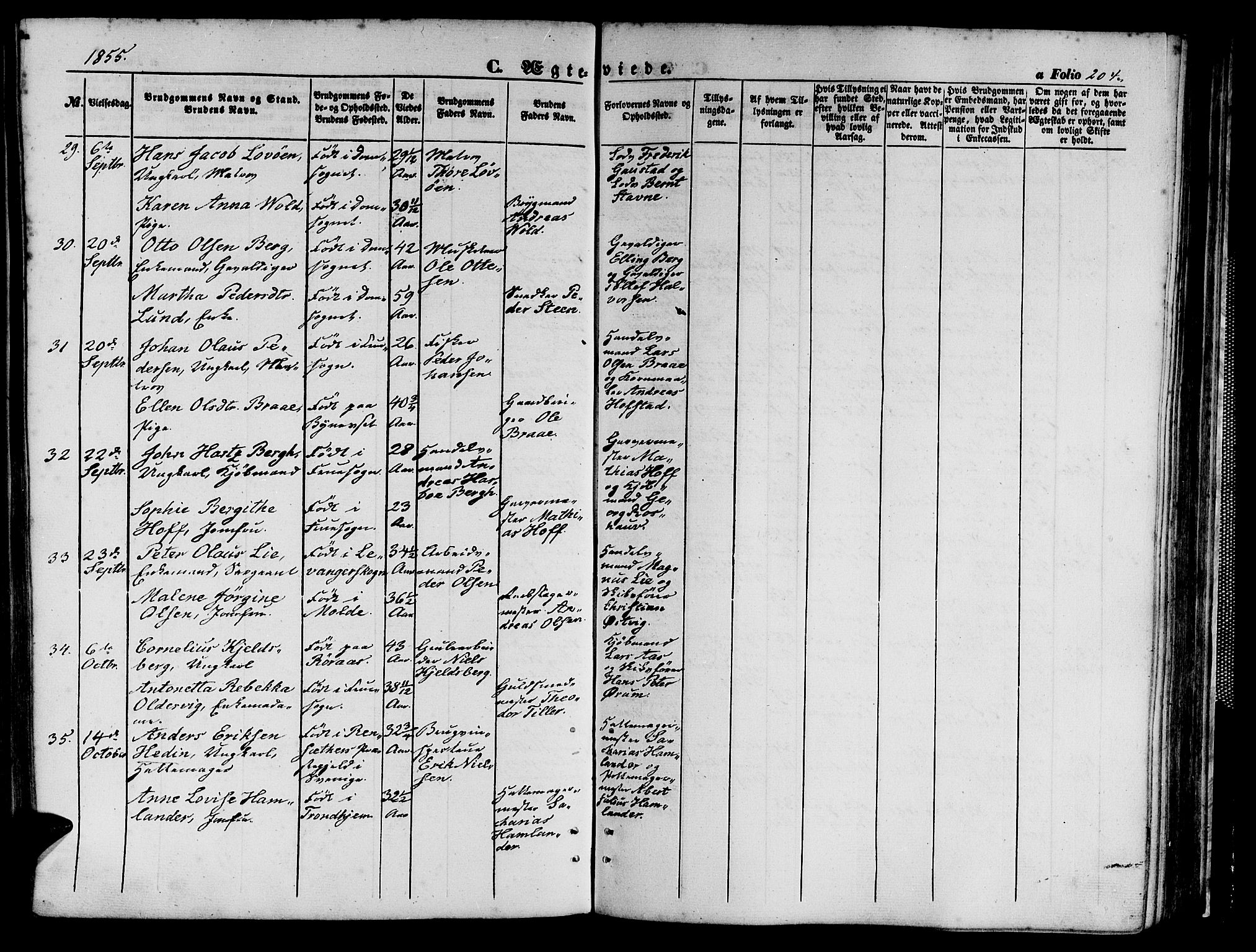 Ministerialprotokoller, klokkerbøker og fødselsregistre - Sør-Trøndelag, AV/SAT-A-1456/602/L0138: Parish register (copy) no. 602C06, 1853-1858, p. 204