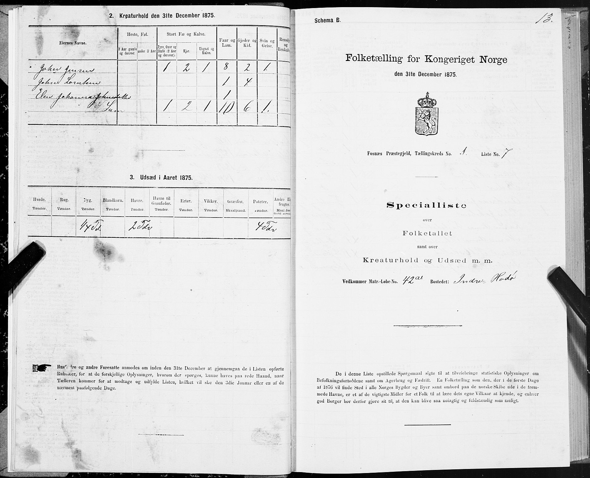 SAT, 1875 census for 1748P Fosnes, 1875, p. 3013