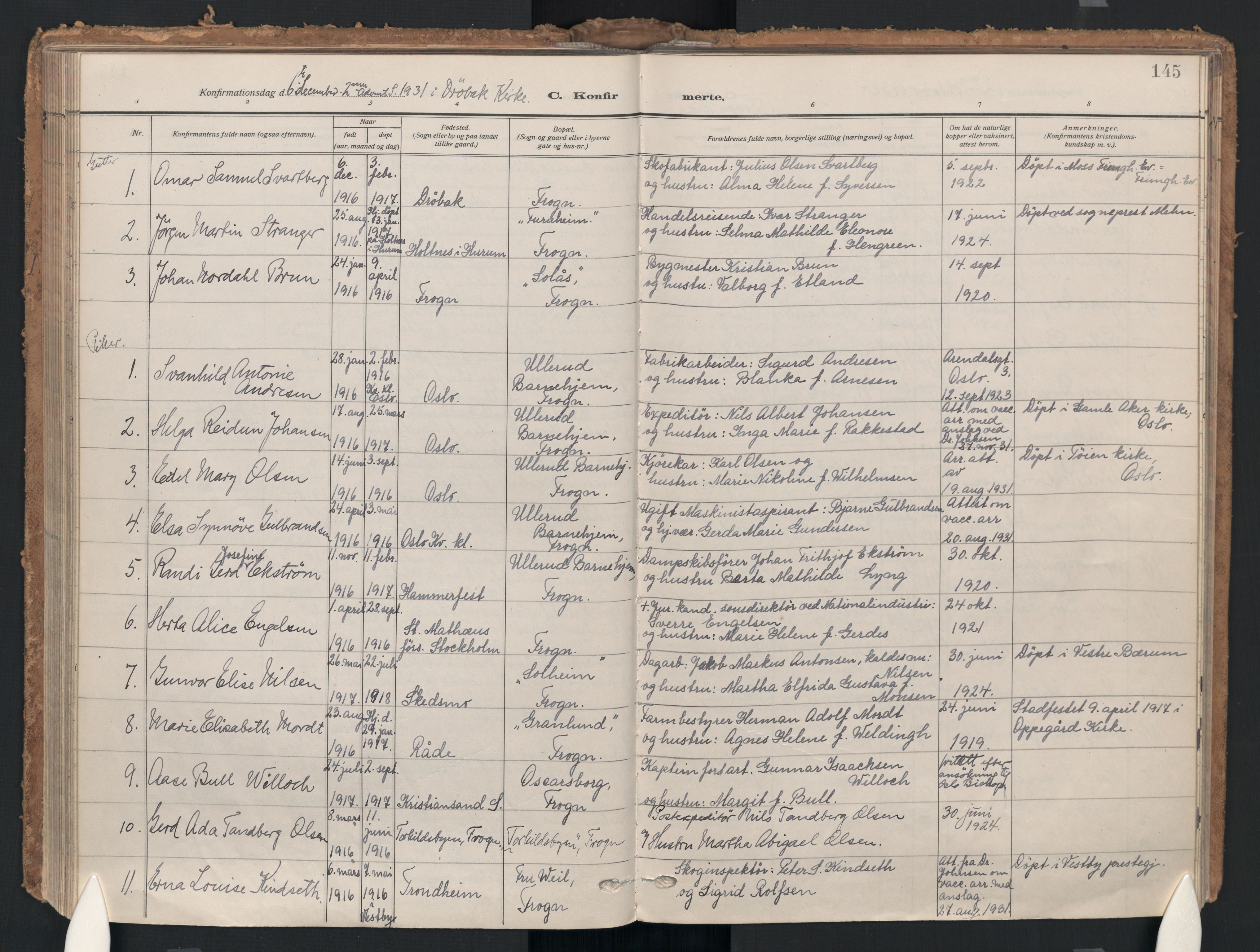 Drøbak prestekontor Kirkebøker, AV/SAO-A-10142a/F/Fc/L0004: Parish register (official) no. III 4, 1919-1935, p. 145
