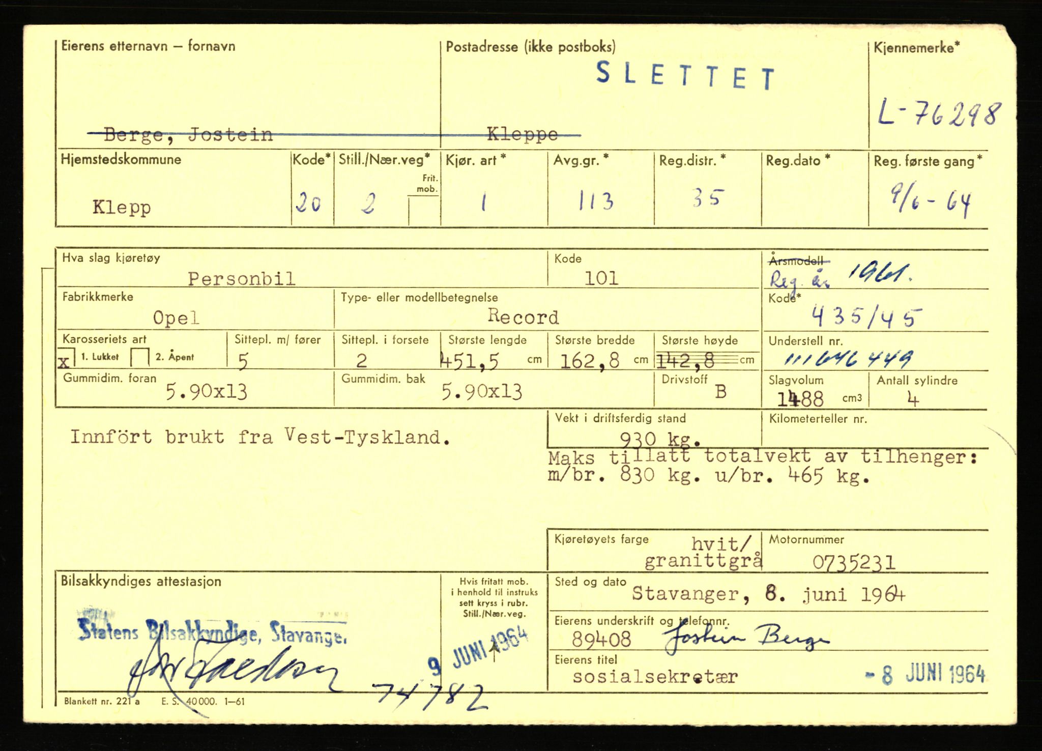 Stavanger trafikkstasjon, AV/SAST-A-101942/0/F/L0068: L-75000 - L-76799, 1930-1971, p. 1603