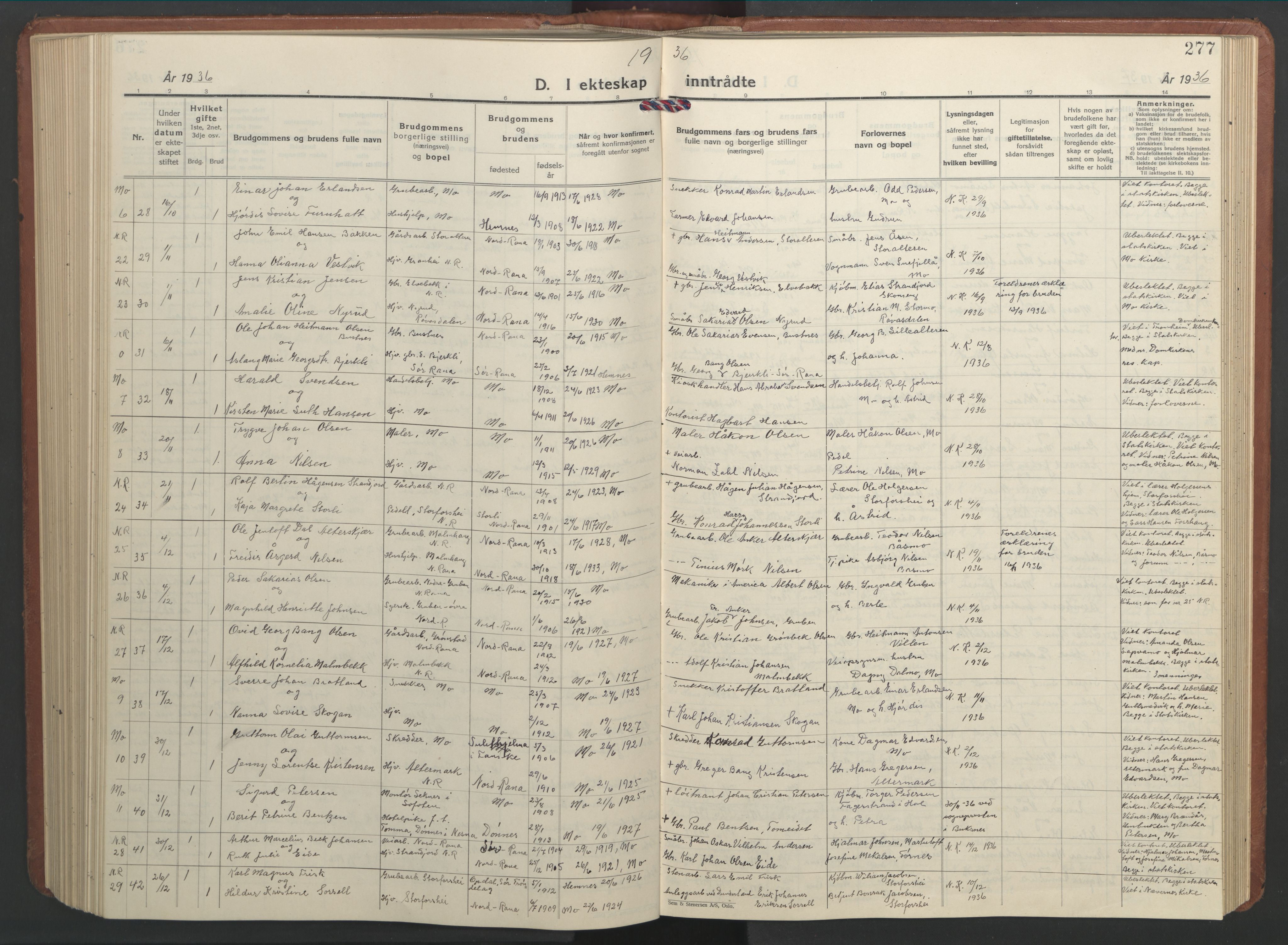 Ministerialprotokoller, klokkerbøker og fødselsregistre - Nordland, SAT/A-1459/827/L0425: Parish register (copy) no. 827C14, 1931-1946, p. 277