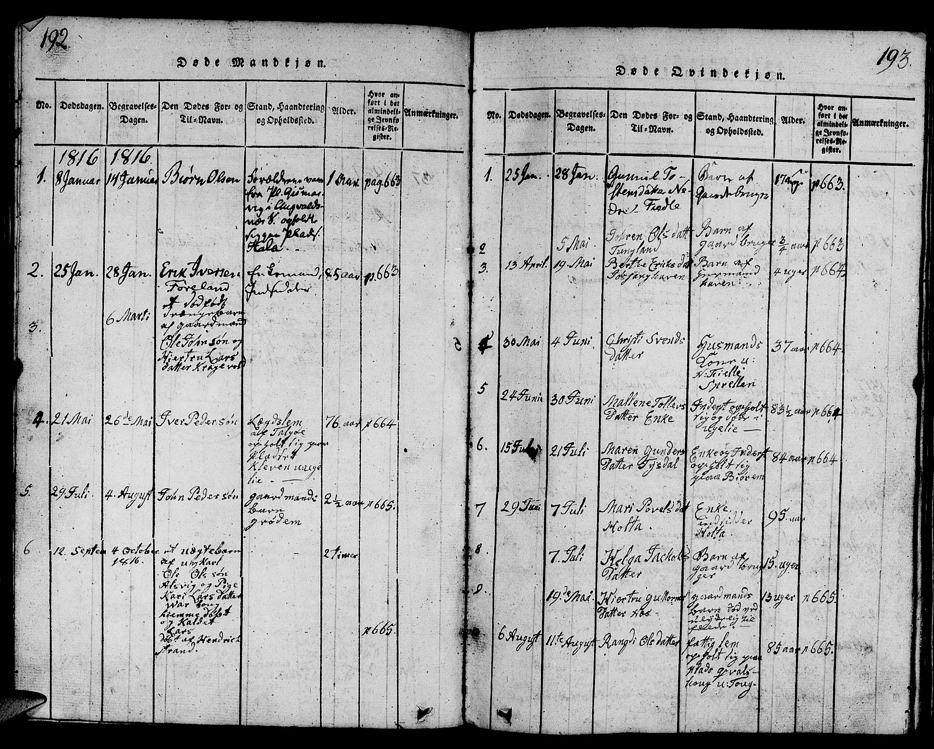 Strand sokneprestkontor, SAST/A-101828/H/Ha/Hab/L0001: Parish register (copy) no. B 1, 1816-1854, p. 192-193