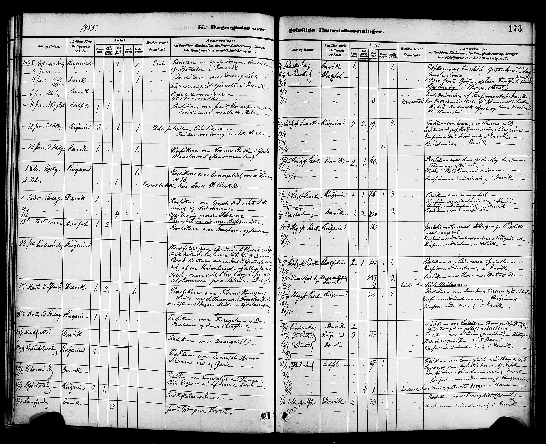 Davik sokneprestembete, AV/SAB-A-79701/H/Haa/Haab/L0001: Parish register (official) no. B 1, 1882-1900, p. 173