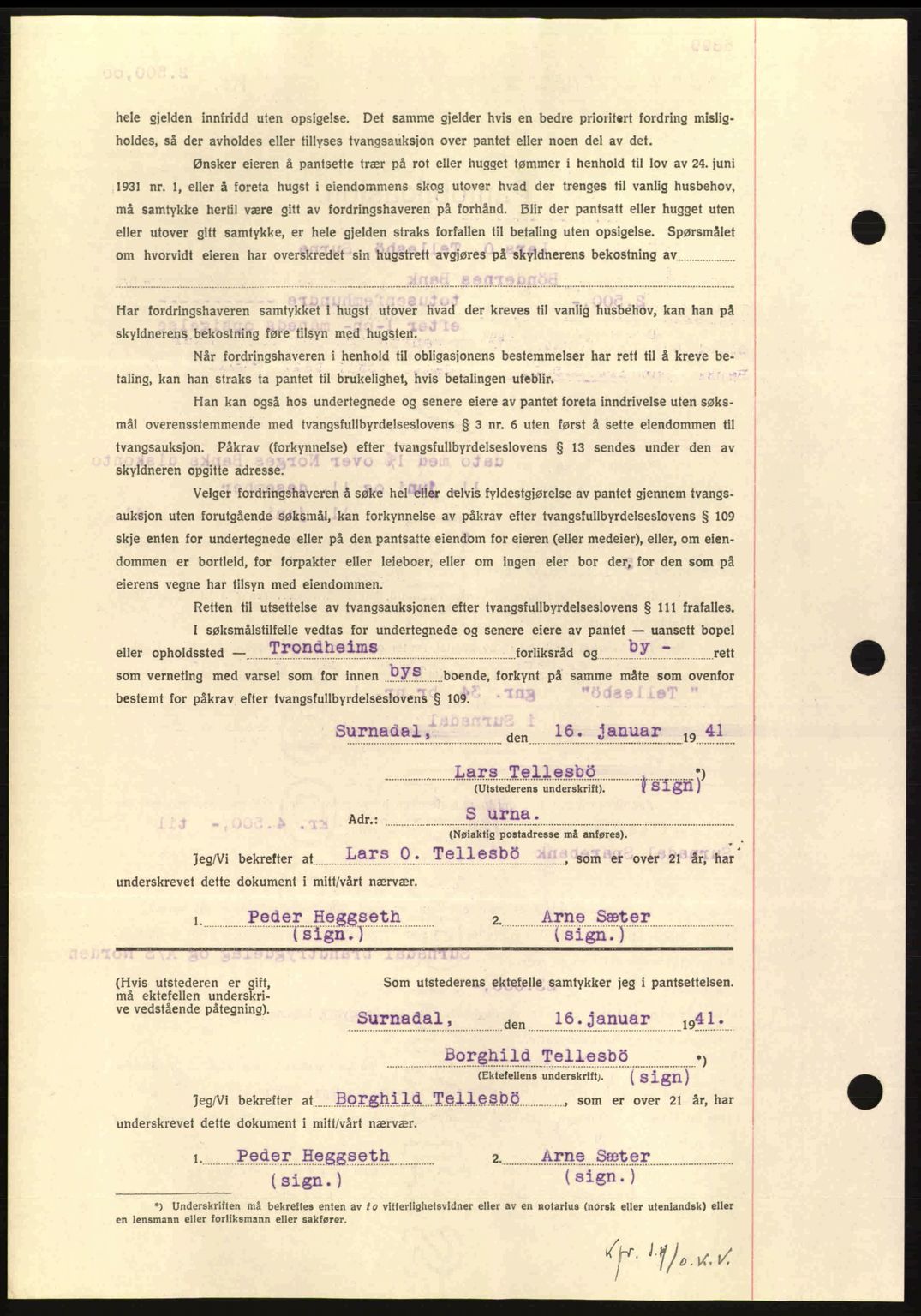 Nordmøre sorenskriveri, AV/SAT-A-4132/1/2/2Ca: Mortgage book no. B87, 1940-1941, Diary no: : 196/1941