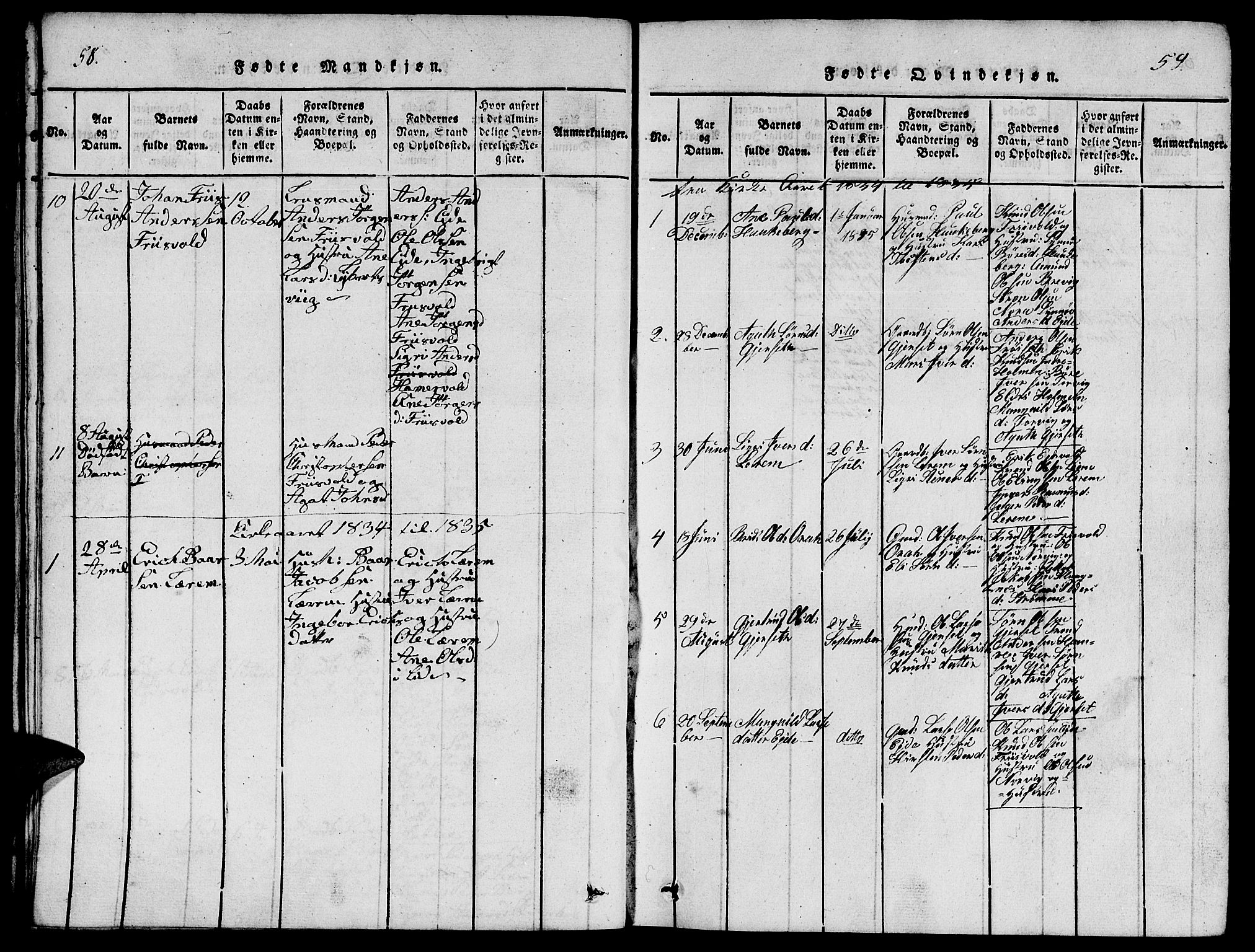 Ministerialprotokoller, klokkerbøker og fødselsregistre - Møre og Romsdal, AV/SAT-A-1454/542/L0558: Parish register (copy) no. 542C01, 1818-1836, p. 58-59