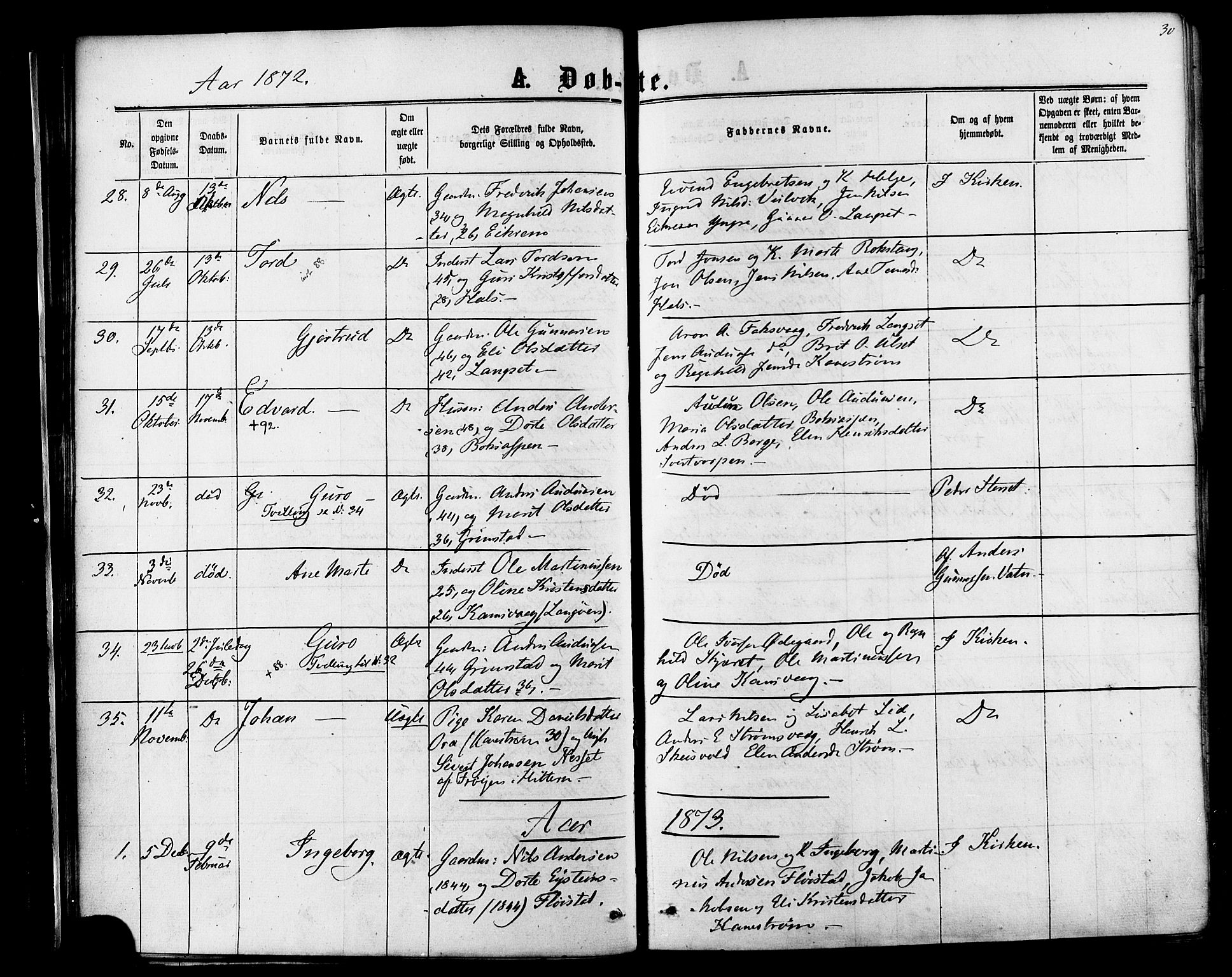 Ministerialprotokoller, klokkerbøker og fødselsregistre - Møre og Romsdal, AV/SAT-A-1454/587/L0999: Parish register (official) no. 587A01, 1864-1886, p. 30