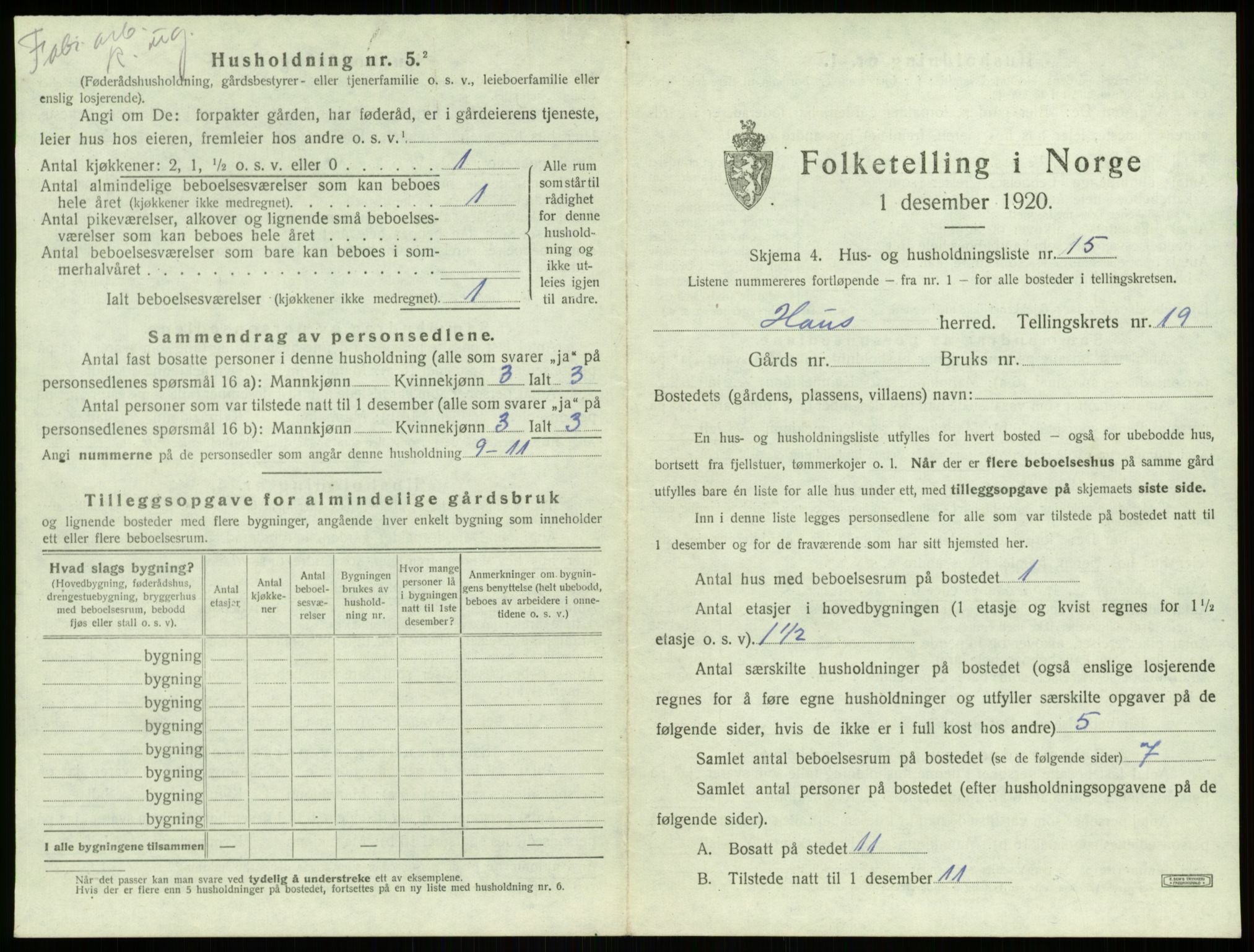 SAB, 1920 census for Haus, 1920, p. 1641