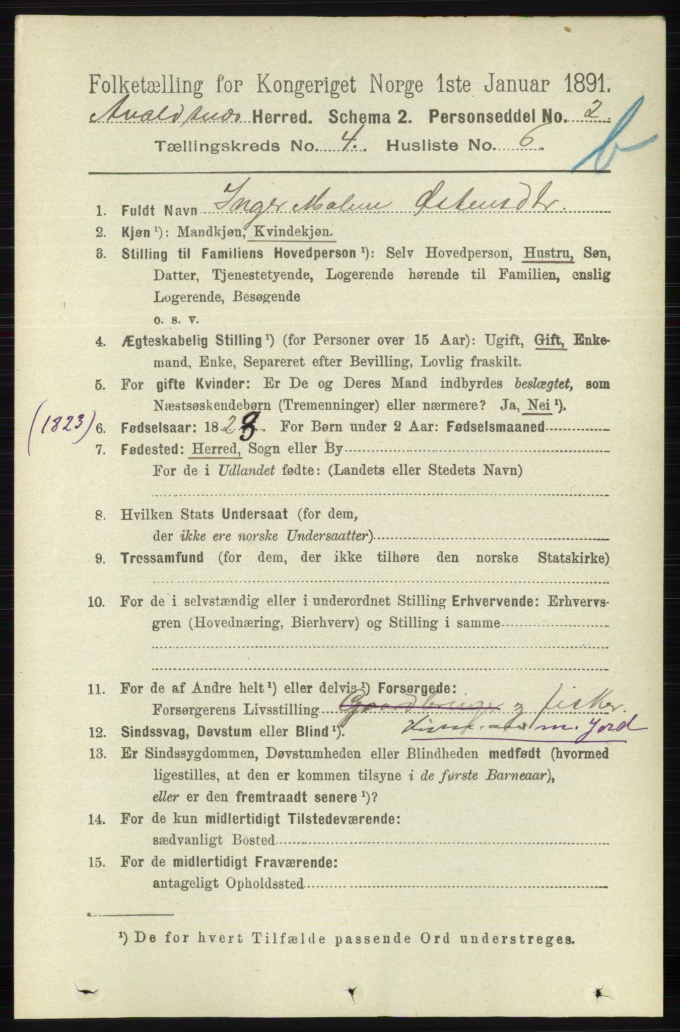 RA, 1891 census for 1147 Avaldsnes, 1891, p. 2849