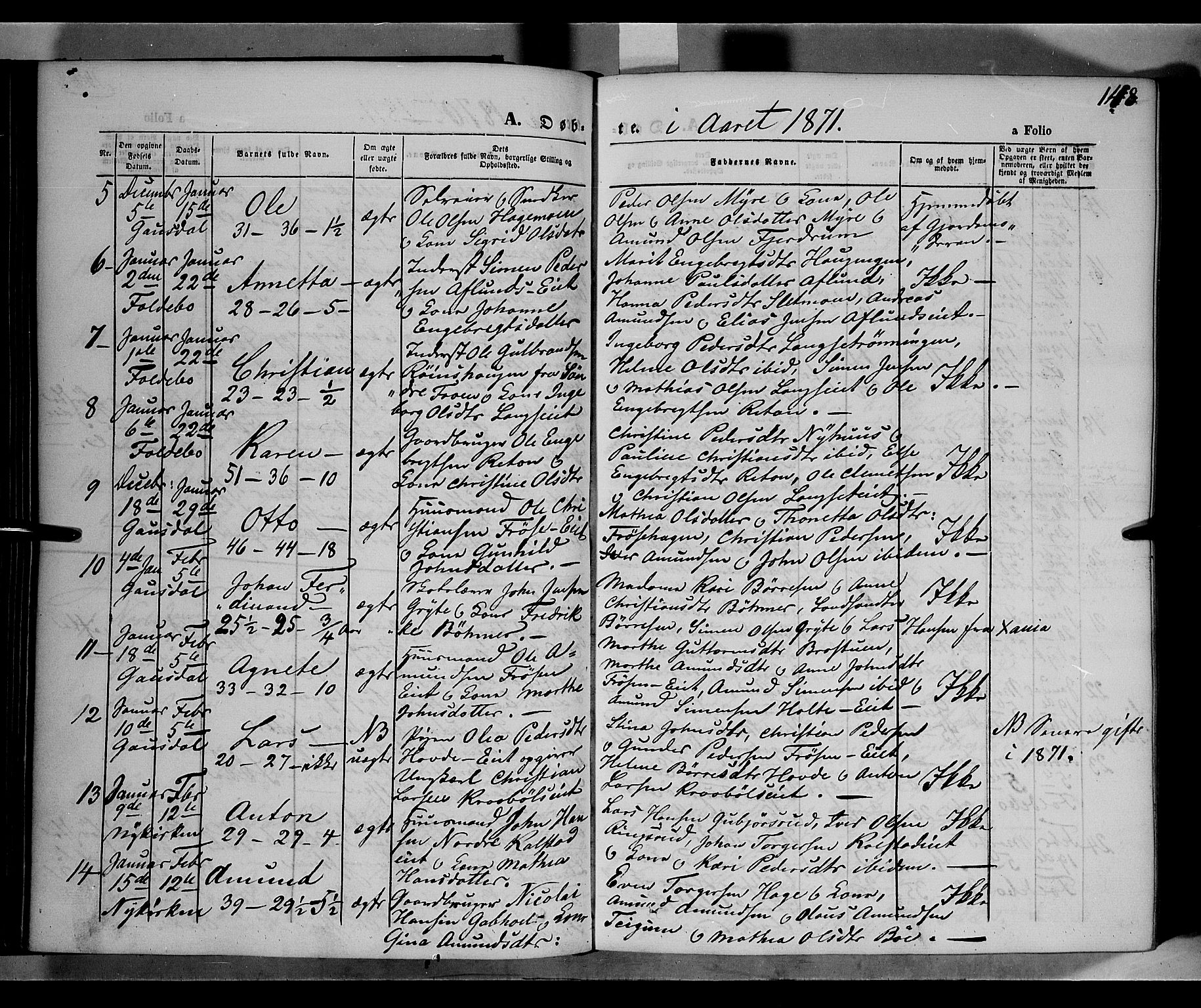 Gausdal prestekontor, SAH/PREST-090/H/Ha/Haa/L0009: Parish register (official) no. 9, 1862-1873, p. 148
