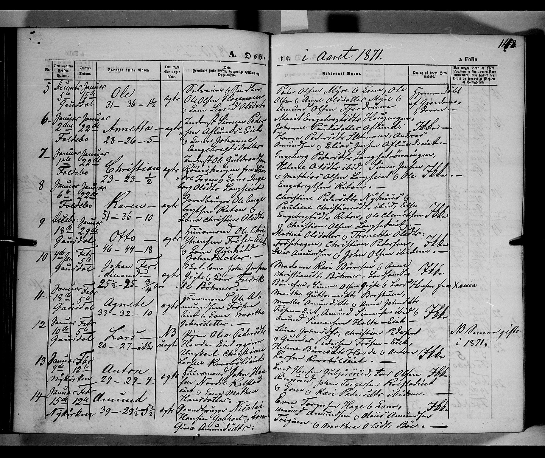 Gausdal prestekontor, AV/SAH-PREST-090/H/Ha/Haa/L0009: Parish register (official) no. 9, 1862-1873, p. 148