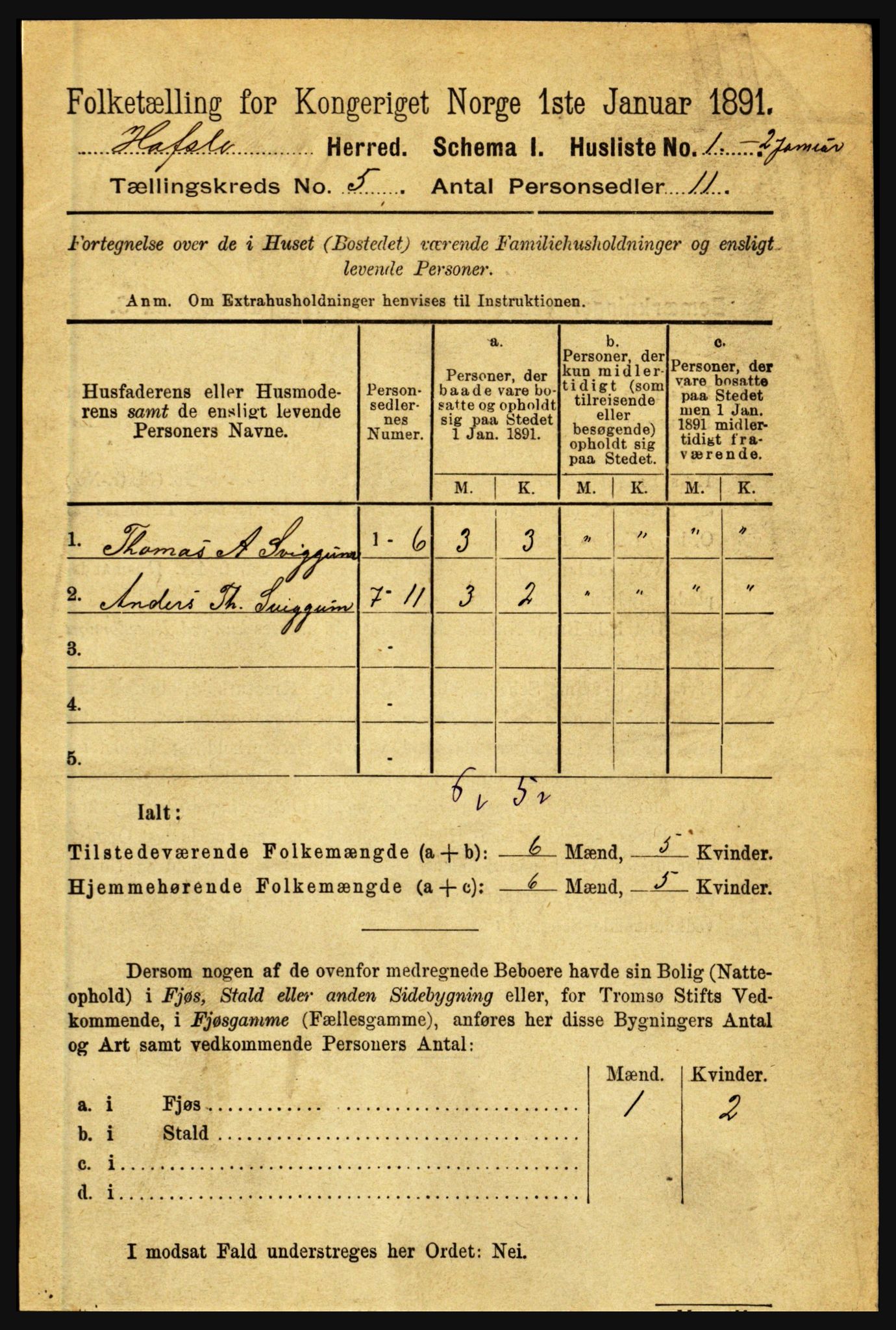 RA, 1891 census for 1425 Hafslo, 1891, p. 1892