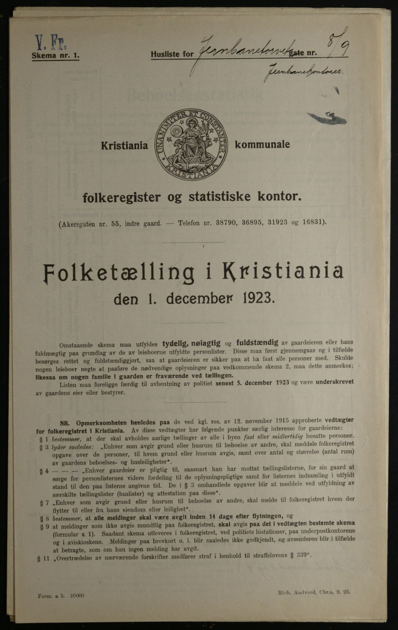 OBA, Municipal Census 1923 for Kristiania, 1923, p. 52581