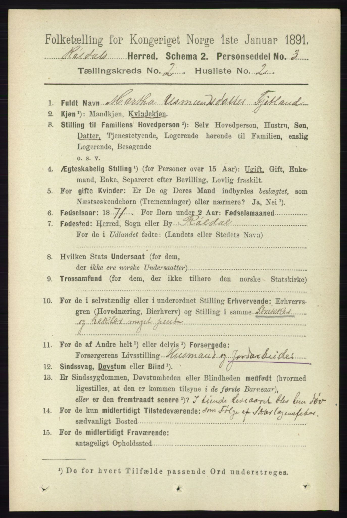 RA, 1891 census for 1229 Røldal, 1891, p. 534