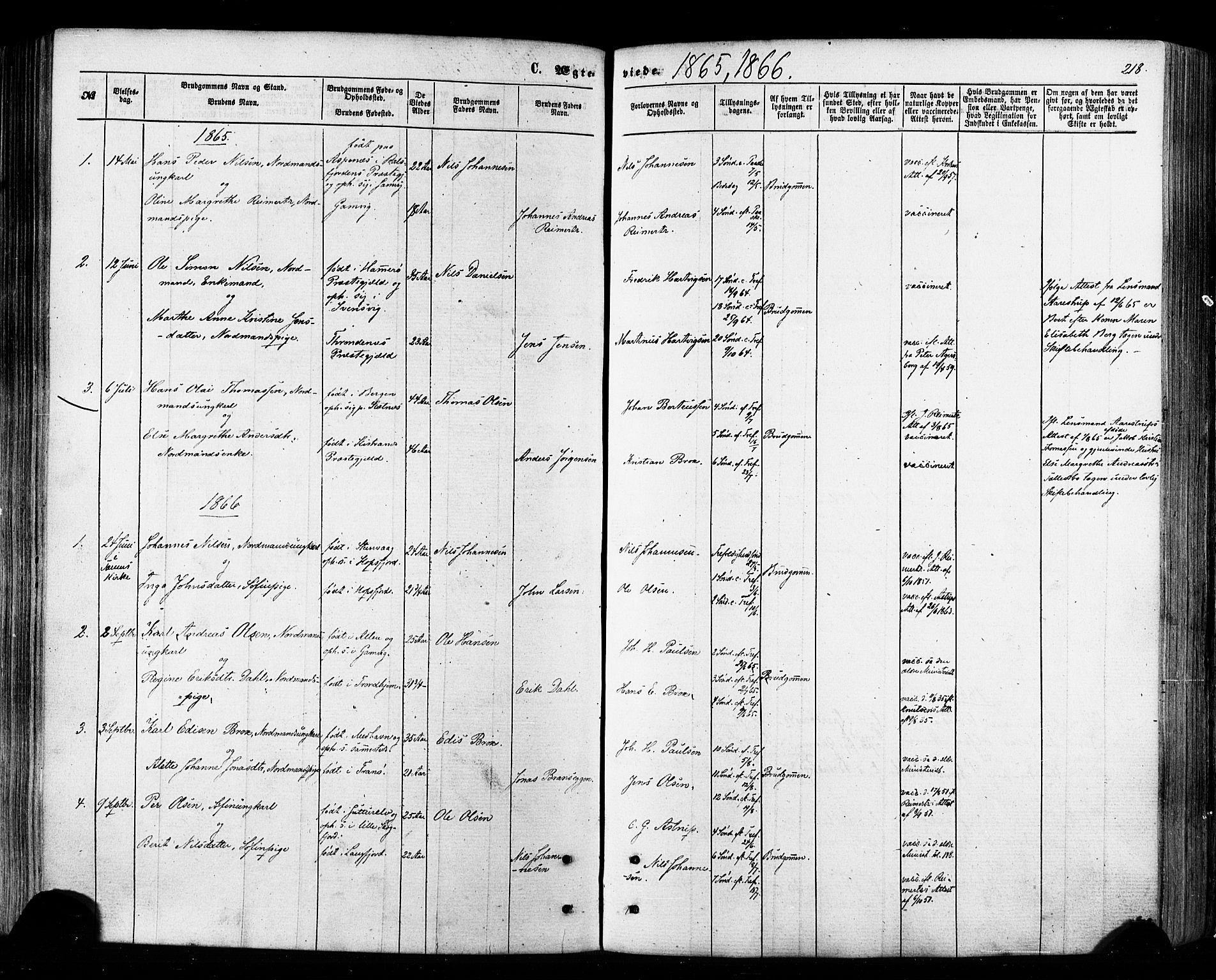 Tana sokneprestkontor, SATØ/S-1334/H/Ha/L0002kirke: Parish register (official) no. 2 /2, 1862-1877, p. 218