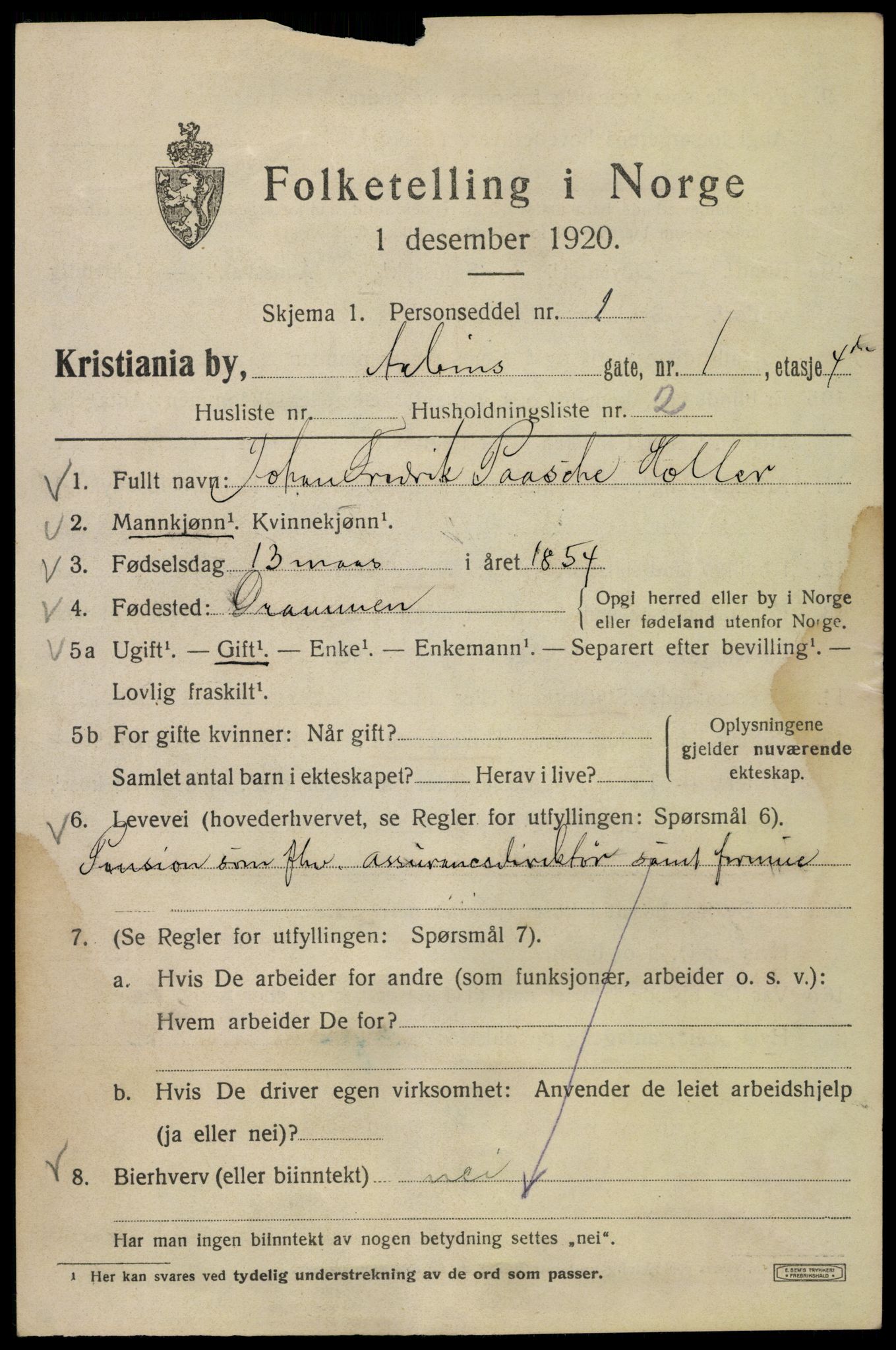 SAO, 1920 census for Kristiania, 1920, p. 142065