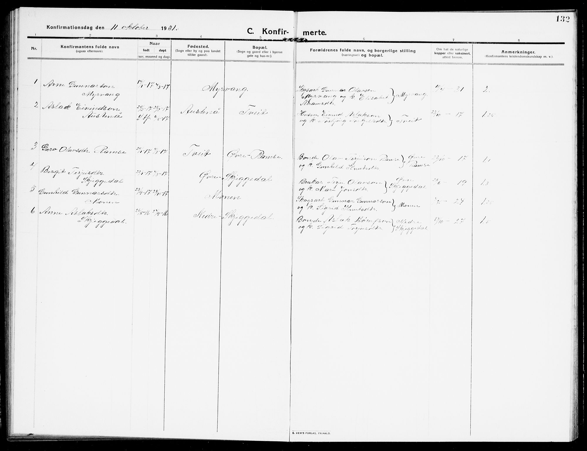 Åmli sokneprestkontor, SAK/1111-0050/F/Fb/Fbb/L0003: Parish register (copy) no. B 3, 1906-1941, p. 132