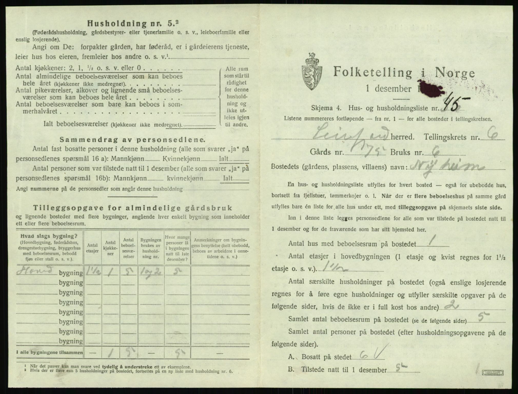 SAT, 1920 census for Leirfjord, 1920, p. 605