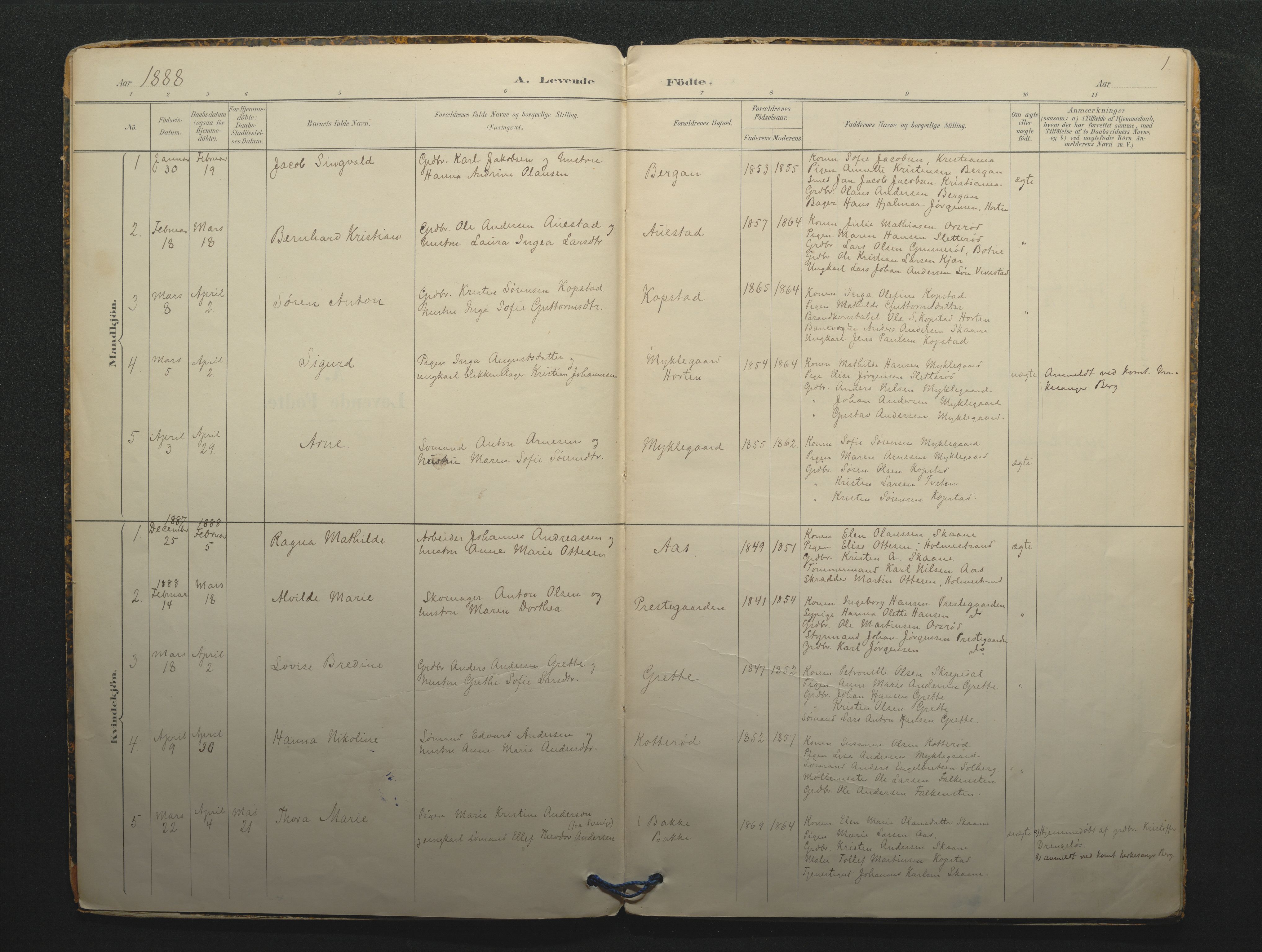 Borre kirkebøker, SAKO/A-338/F/Fc/L0002: Parish register (official) no. III 2, 1888-1896, p. 1