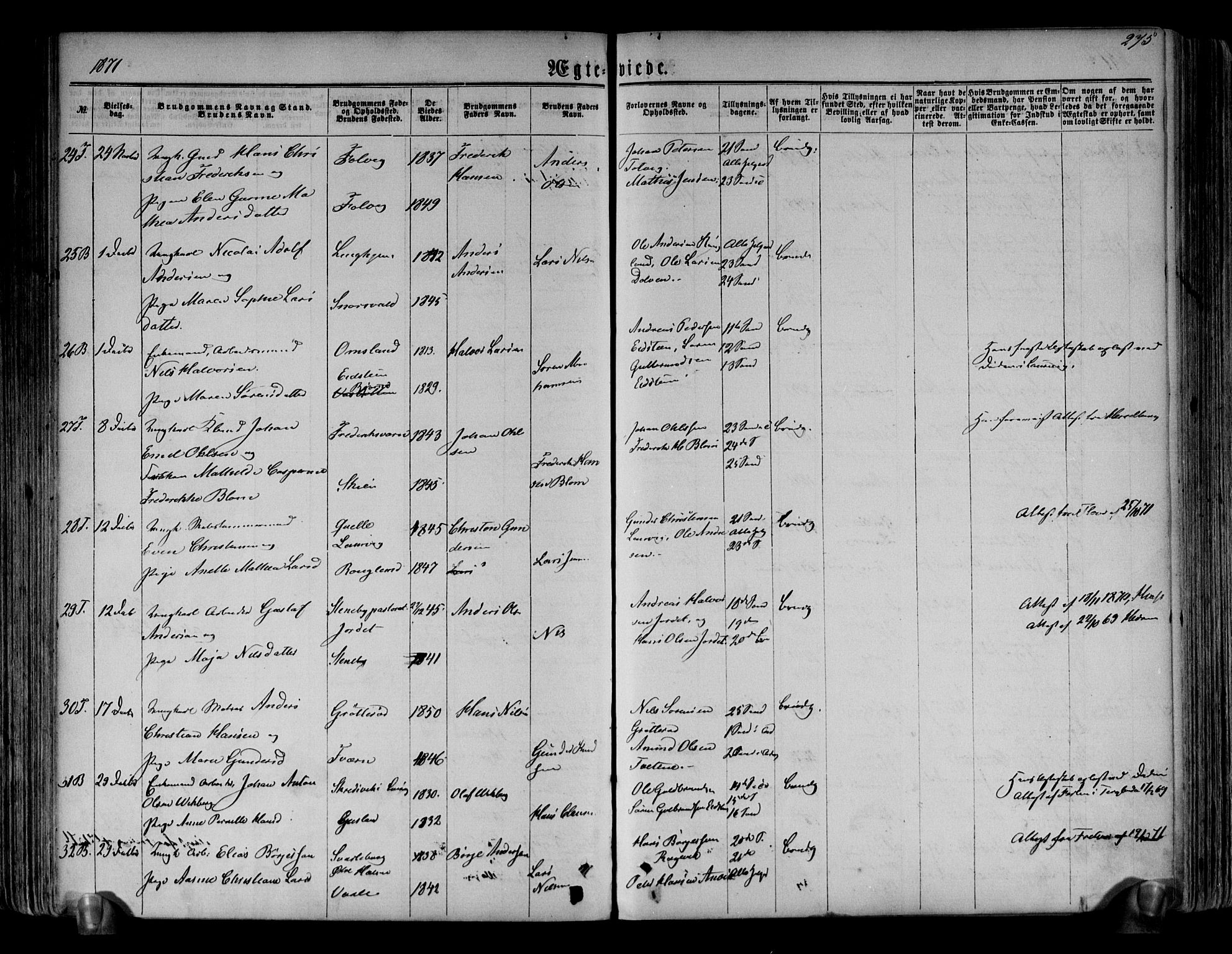 Brunlanes kirkebøker, SAKO/A-342/F/Fa/L0005: Parish register (official) no. I 5, 1862-1877, p. 275