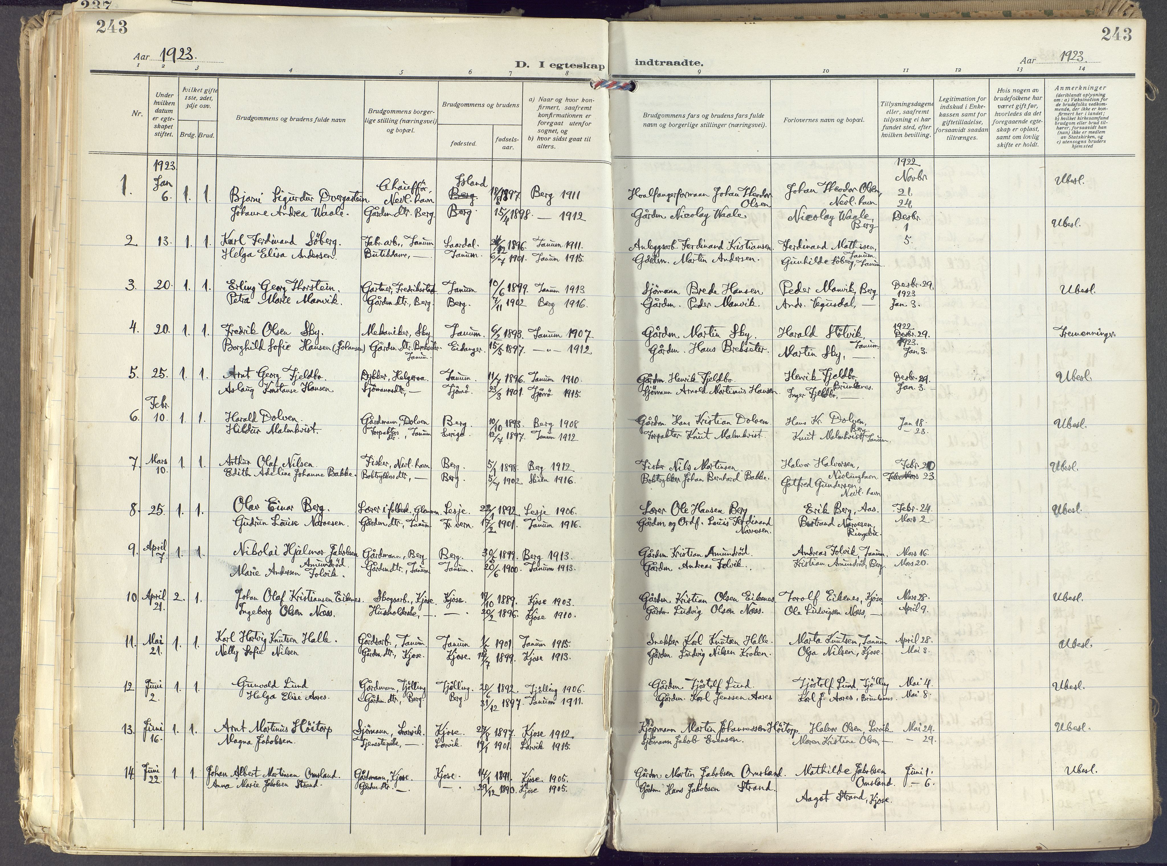 Brunlanes kirkebøker, SAKO/A-342/F/Fc/L0004: Parish register (official) no. III 4, 1923-1943, p. 243