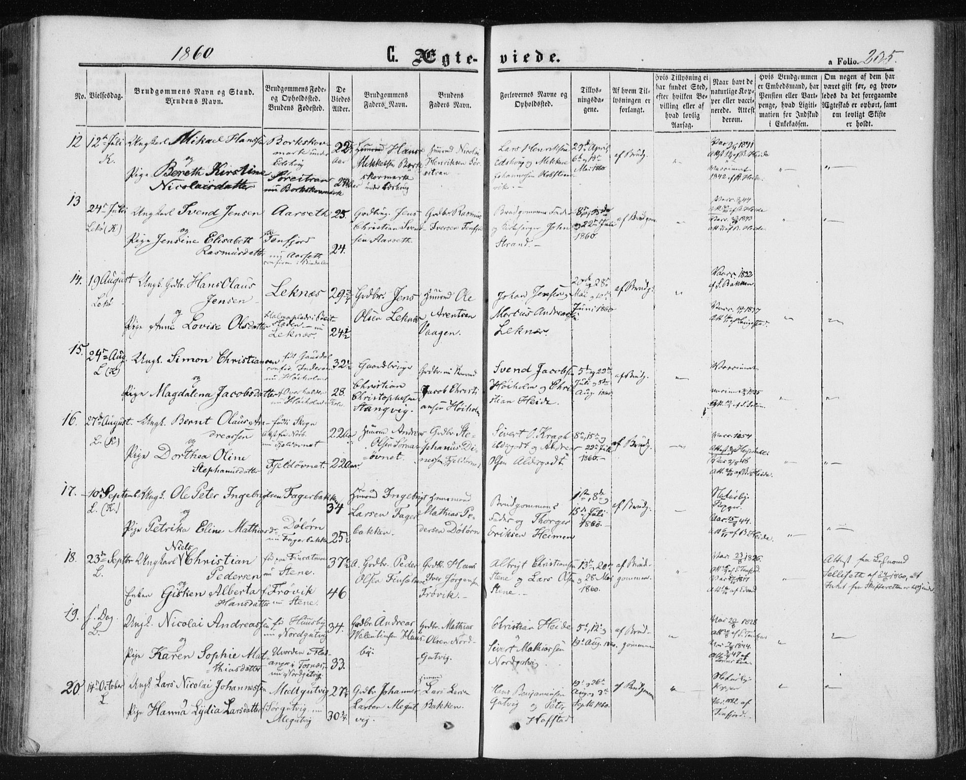 Ministerialprotokoller, klokkerbøker og fødselsregistre - Nord-Trøndelag, SAT/A-1458/780/L0641: Parish register (official) no. 780A06, 1857-1874, p. 205