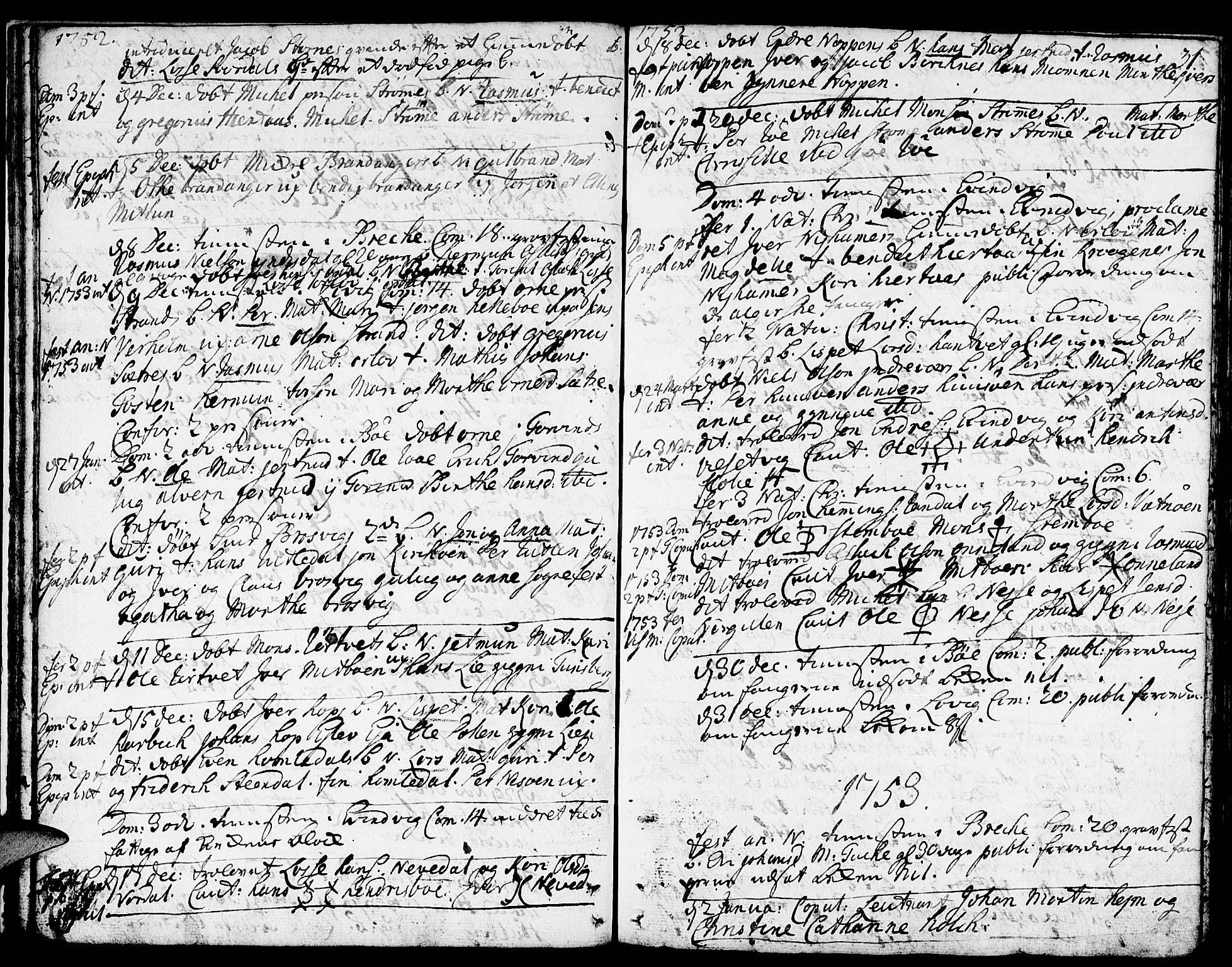 Gulen sokneprestembete, SAB/A-80201/H/Haa/Haaa/L0012: Parish register (official) no. A 12, 1749-1776, p. 31