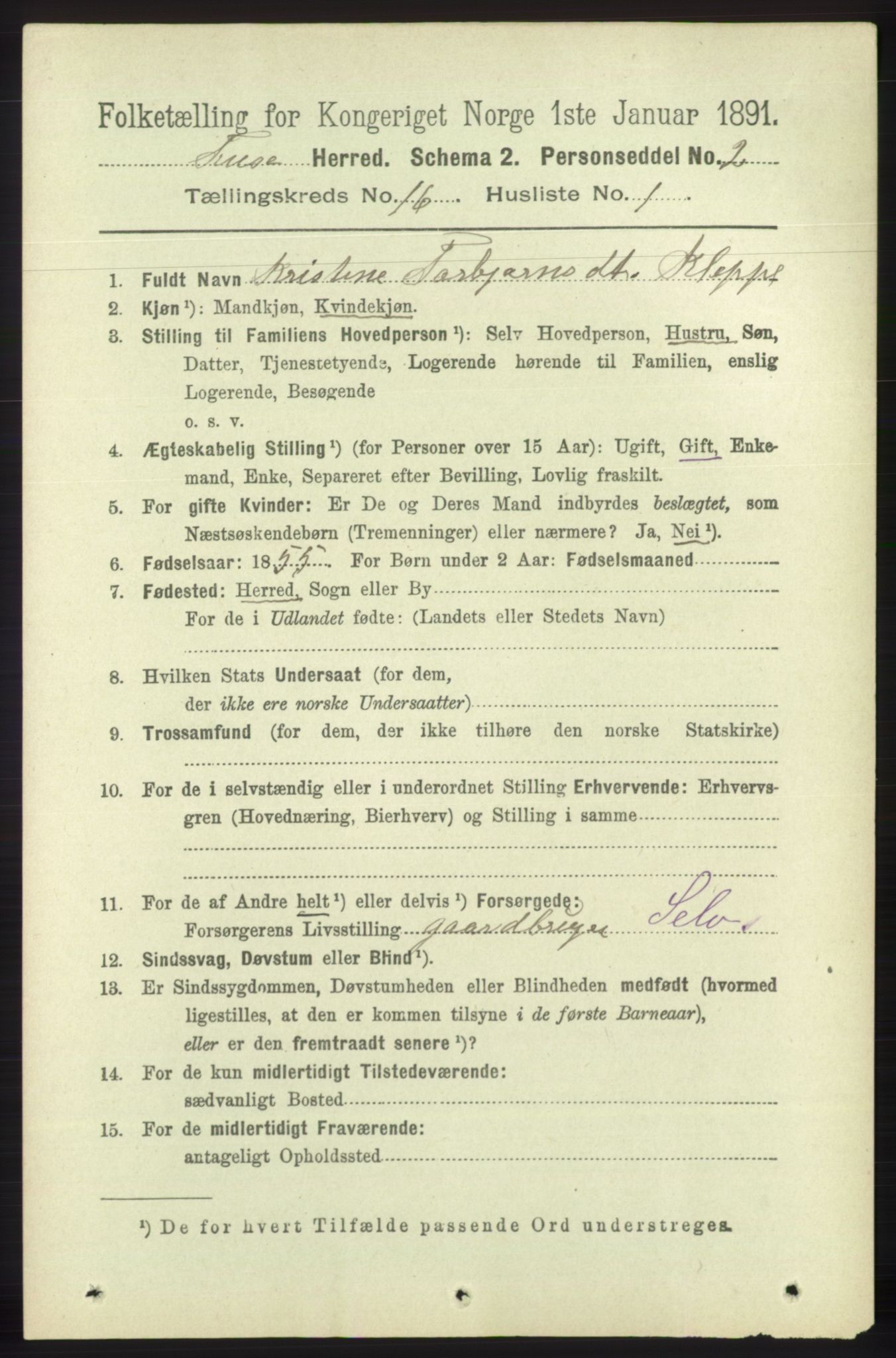 RA, 1891 census for 1241 Fusa, 1891, p. 3599