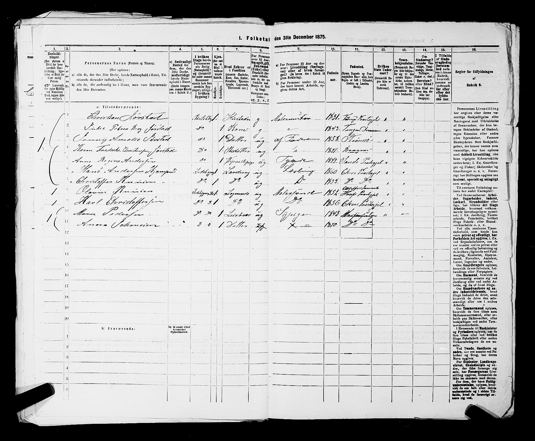 SAKO, 1875 census for 0602 Drammen, 1875, p. 2678