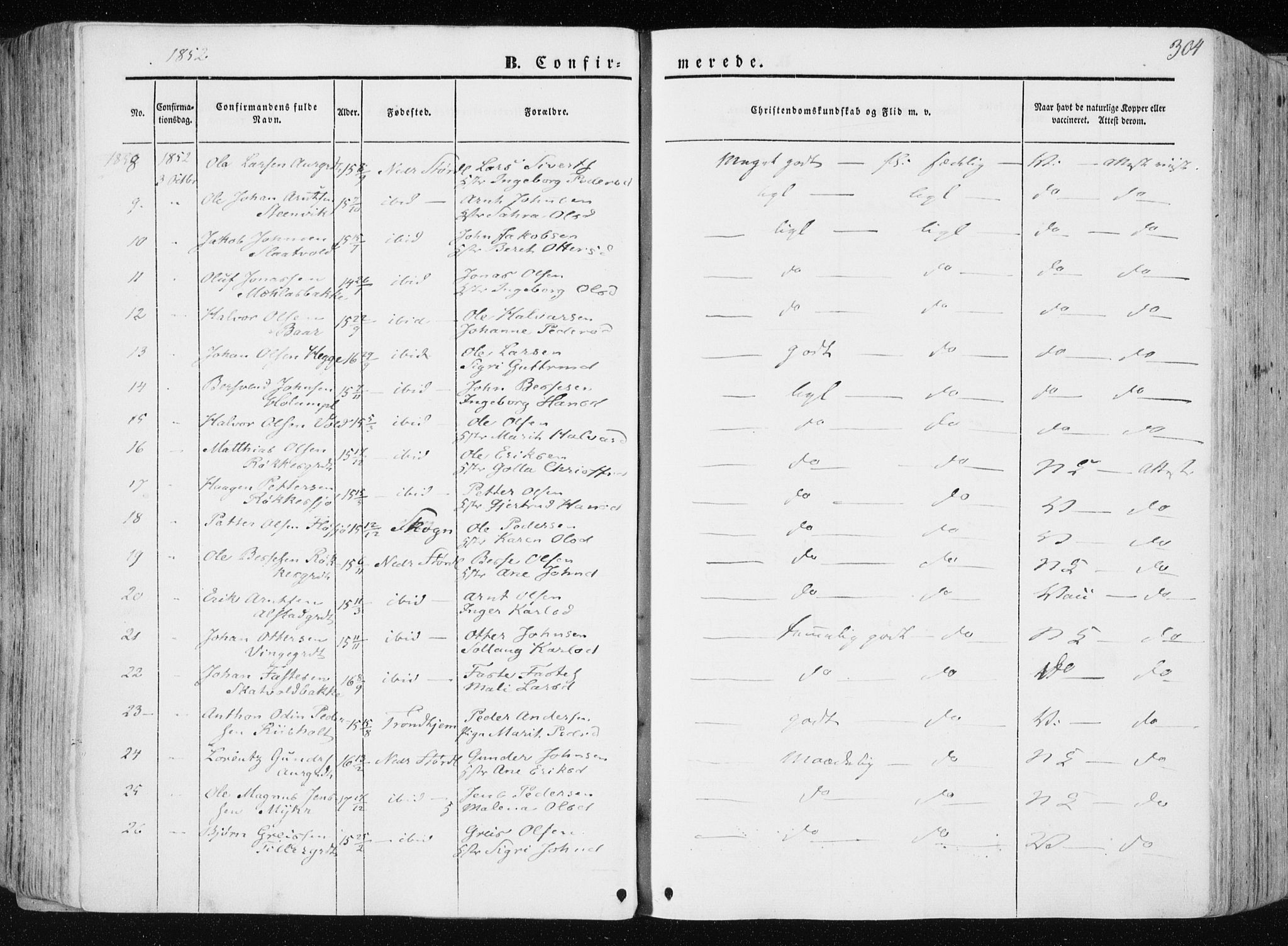 Ministerialprotokoller, klokkerbøker og fødselsregistre - Nord-Trøndelag, SAT/A-1458/709/L0074: Parish register (official) no. 709A14, 1845-1858, p. 304