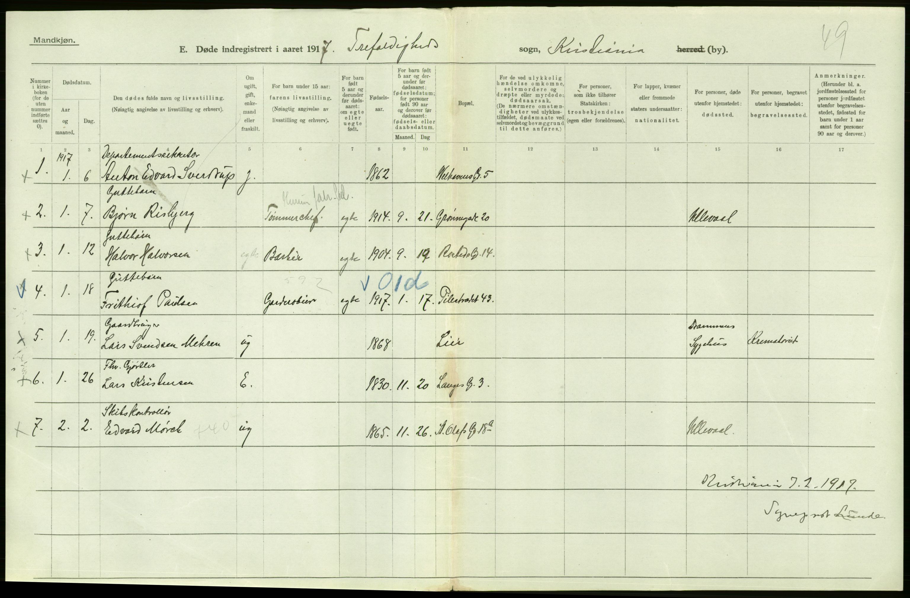 Statistisk sentralbyrå, Sosiodemografiske emner, Befolkning, AV/RA-S-2228/D/Df/Dfb/Dfbg/L0010: Kristiania: Døde, 1917, p. 654