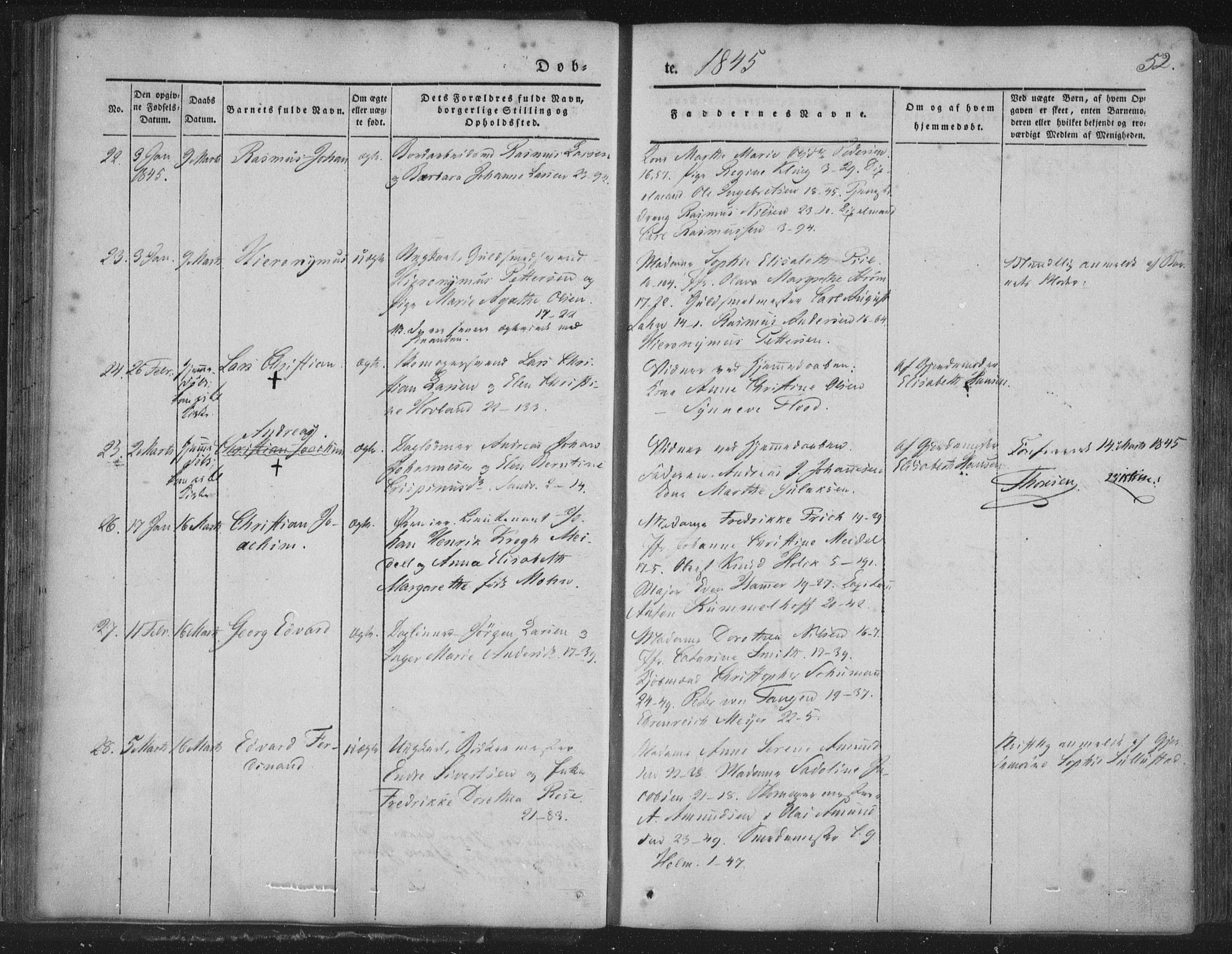 Korskirken sokneprestembete, AV/SAB-A-76101/H/Haa/L0016: Parish register (official) no. B 2, 1841-1851, p. 52