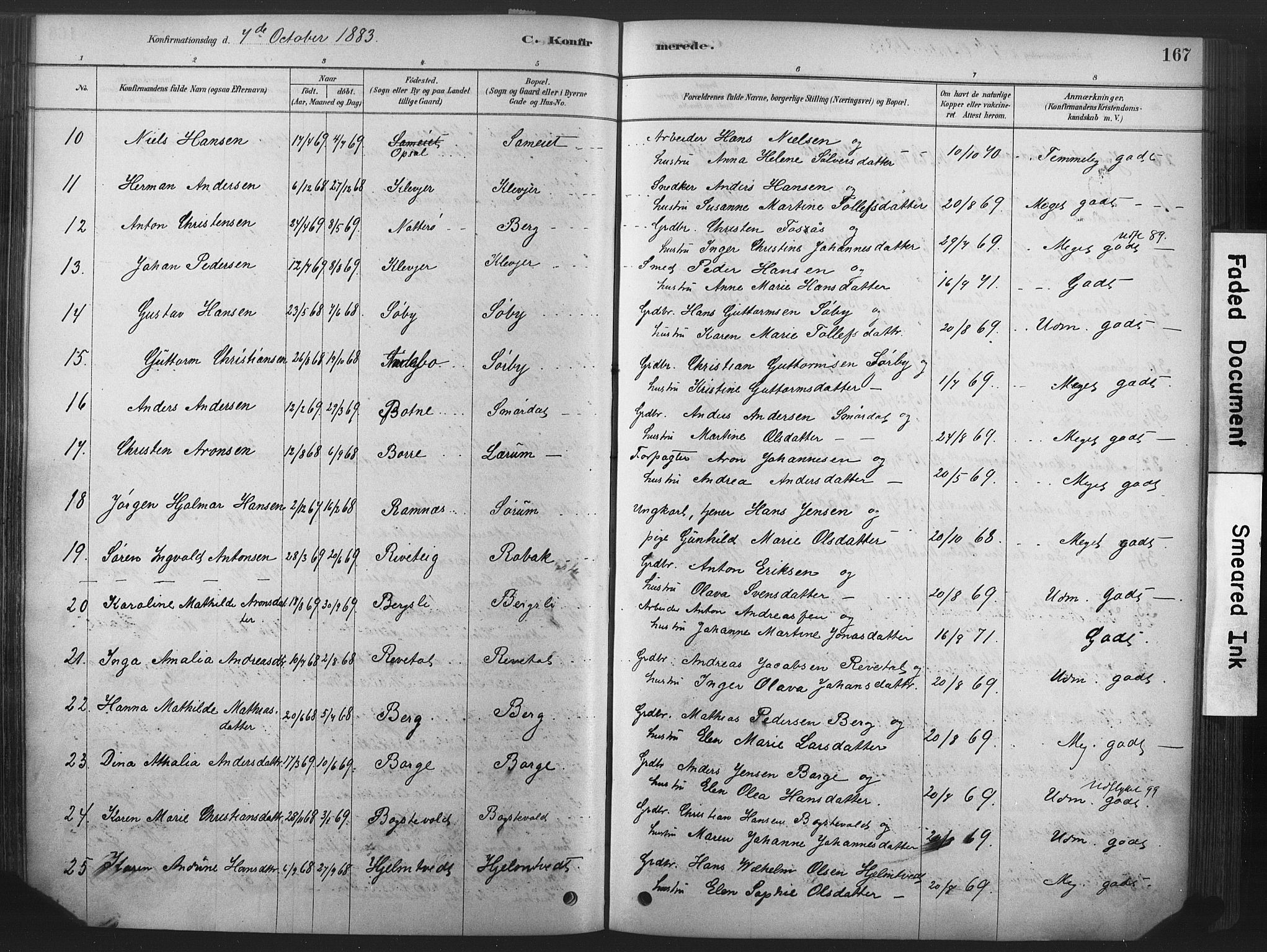 Våle kirkebøker, AV/SAKO-A-334/F/Fa/L0011: Parish register (official) no. I 11, 1878-1906, p. 167