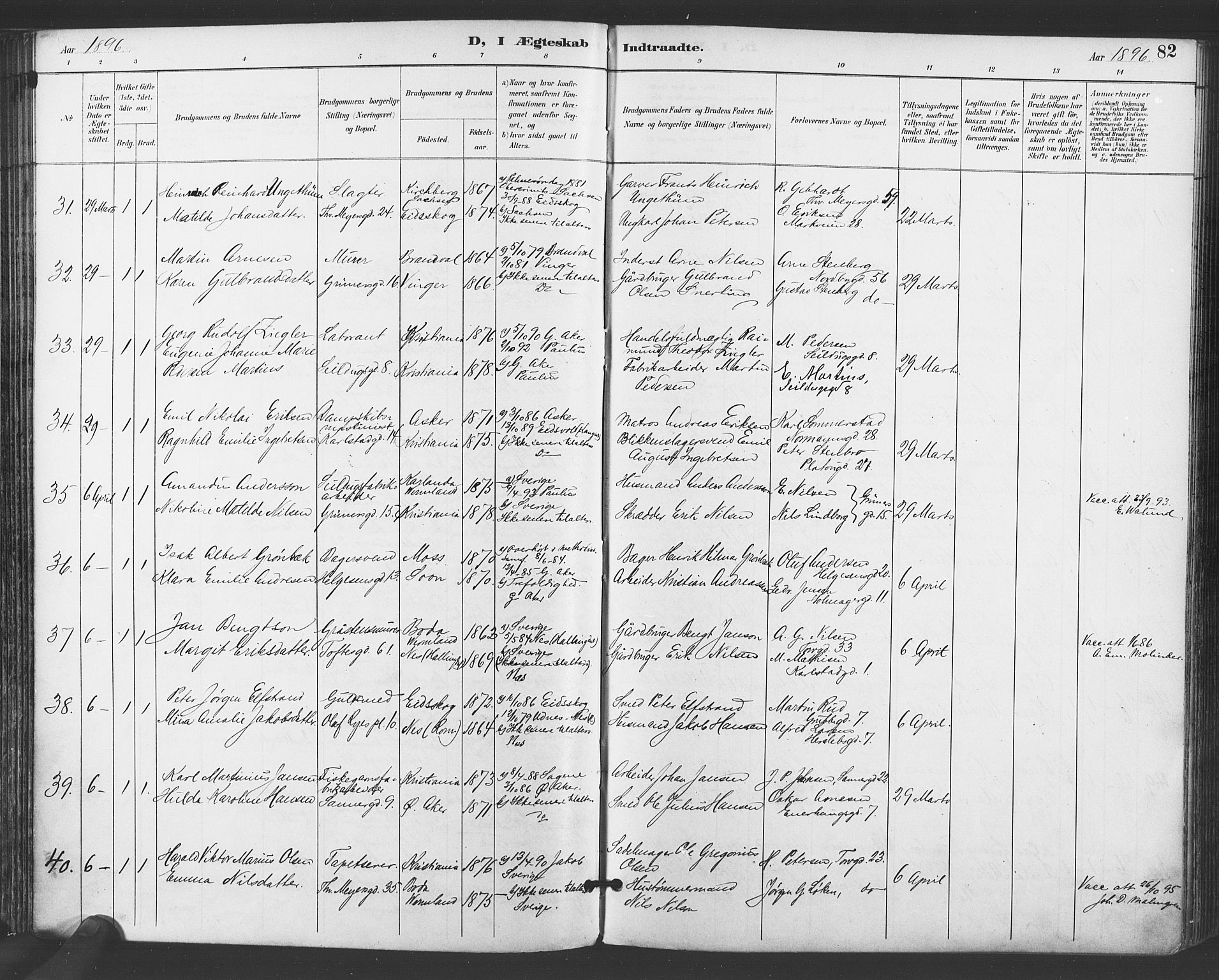 Paulus prestekontor Kirkebøker, SAO/A-10871/F/Fa/L0009: Parish register (official) no. 9, 1891-1901, p. 82