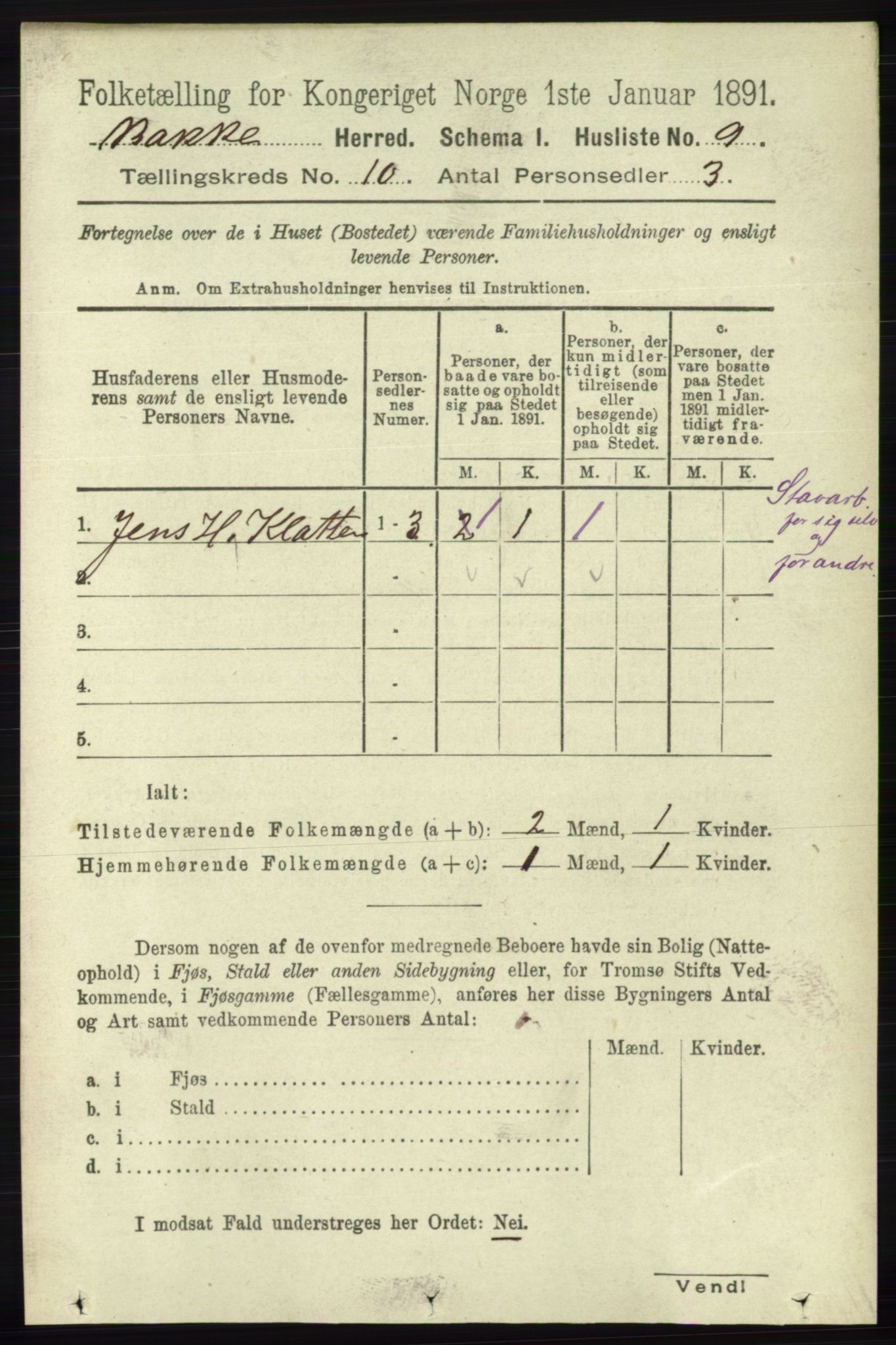 RA, 1891 census for 1045 Bakke, 1891, p. 1973