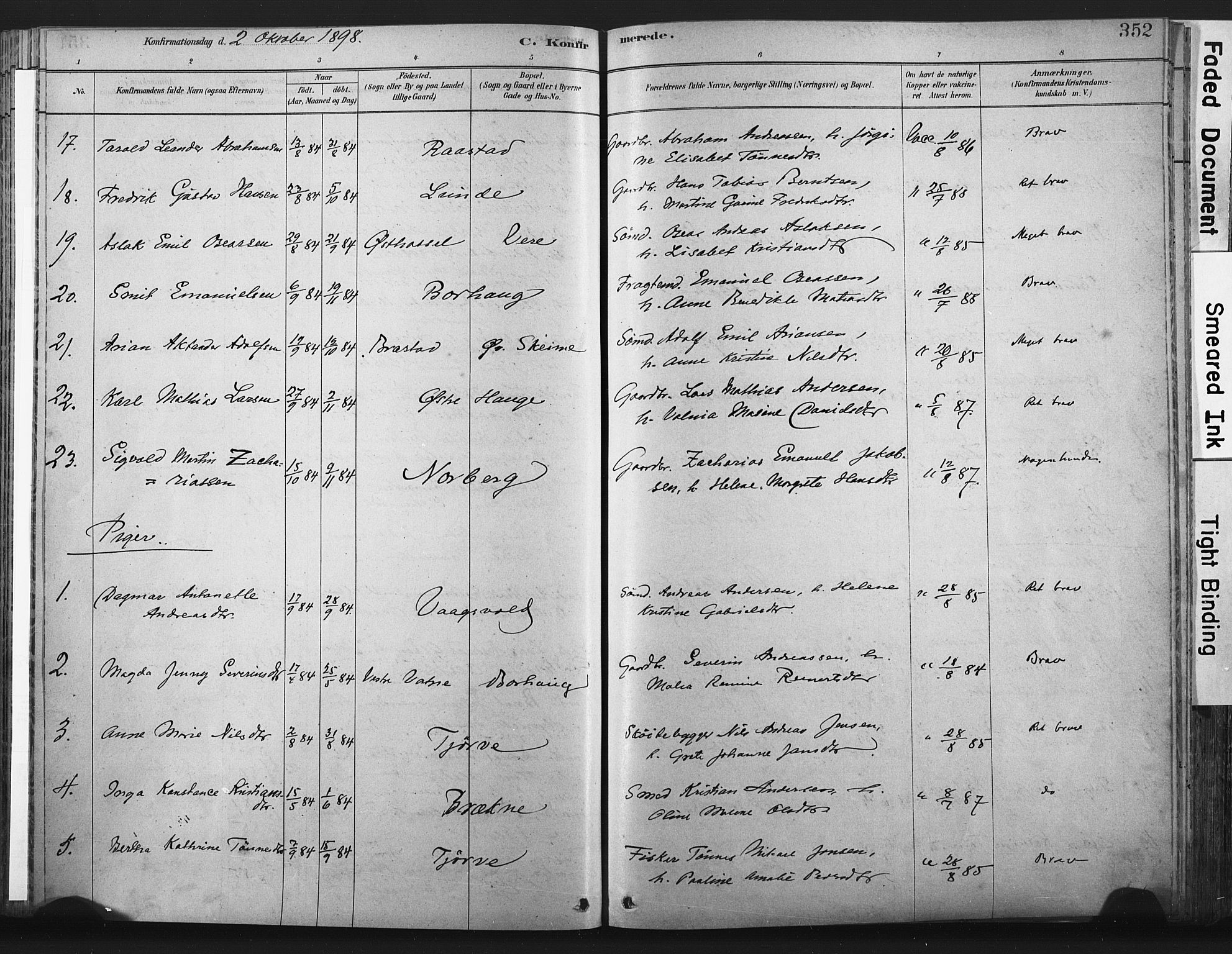 Lista sokneprestkontor, AV/SAK-1111-0027/F/Fa/L0012: Parish register (official) no. A 12, 1879-1903, p. 352