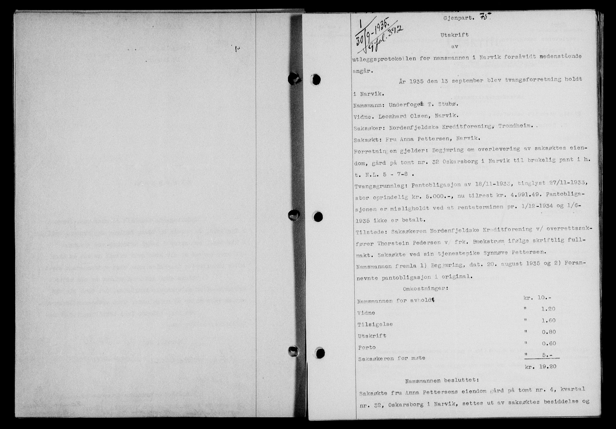 Narvik sorenskriveri, SAT/A-0002/1/2/2C/2Ca/L0011: Mortgage book no. 14, 1935-1937, Deed date: 30.09.1935
