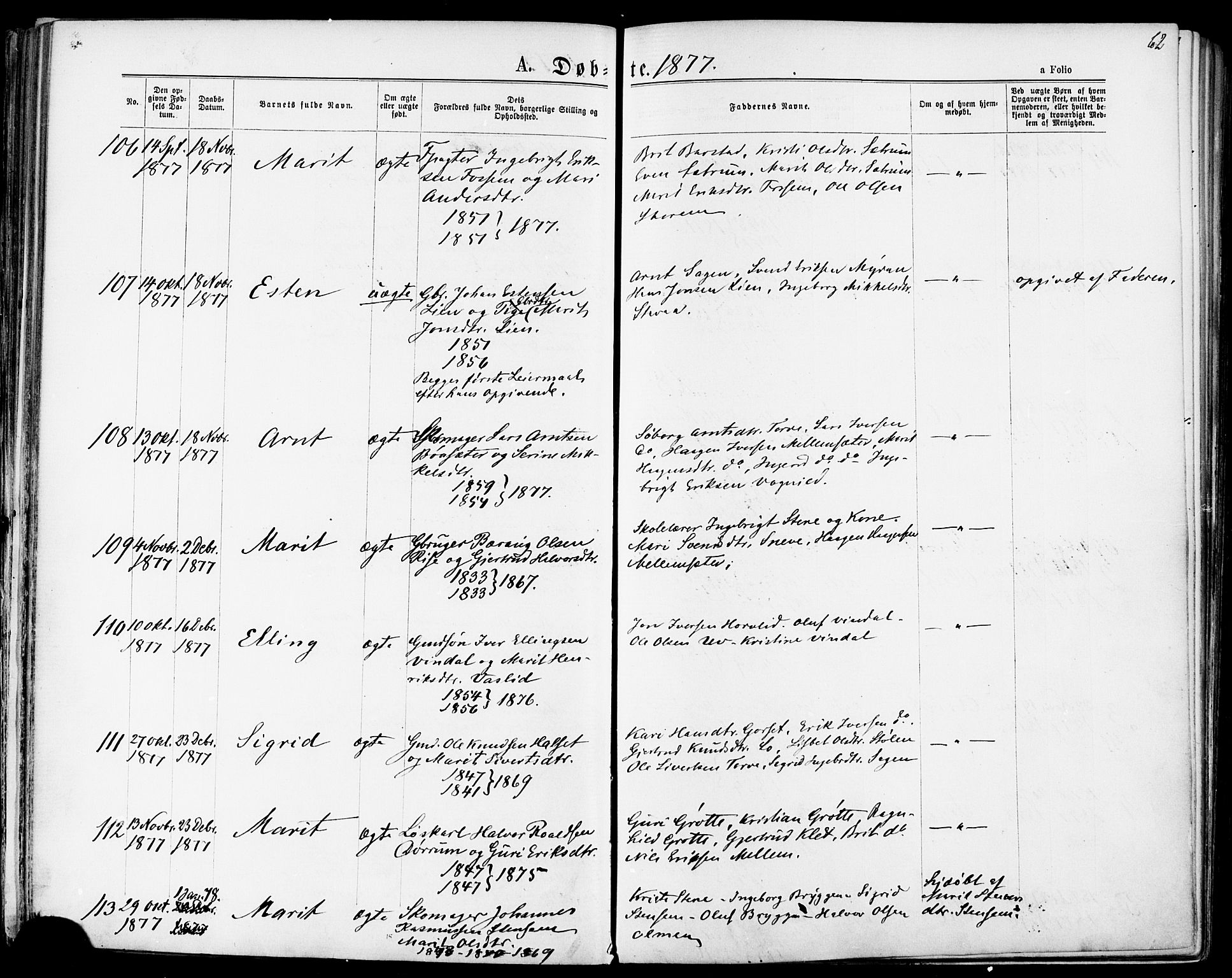 Ministerialprotokoller, klokkerbøker og fødselsregistre - Sør-Trøndelag, SAT/A-1456/678/L0900: Parish register (official) no. 678A09, 1872-1881, p. 62