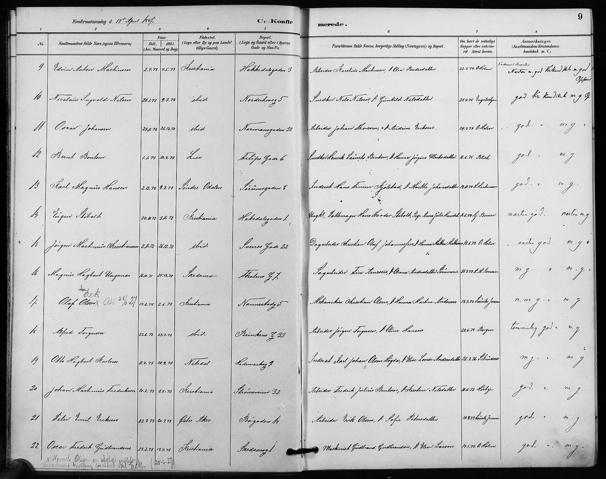 Kampen prestekontor Kirkebøker, SAO/A-10853/F/Fa/L0004: Parish register (official) no. I 4, 1885-1892, p. 9