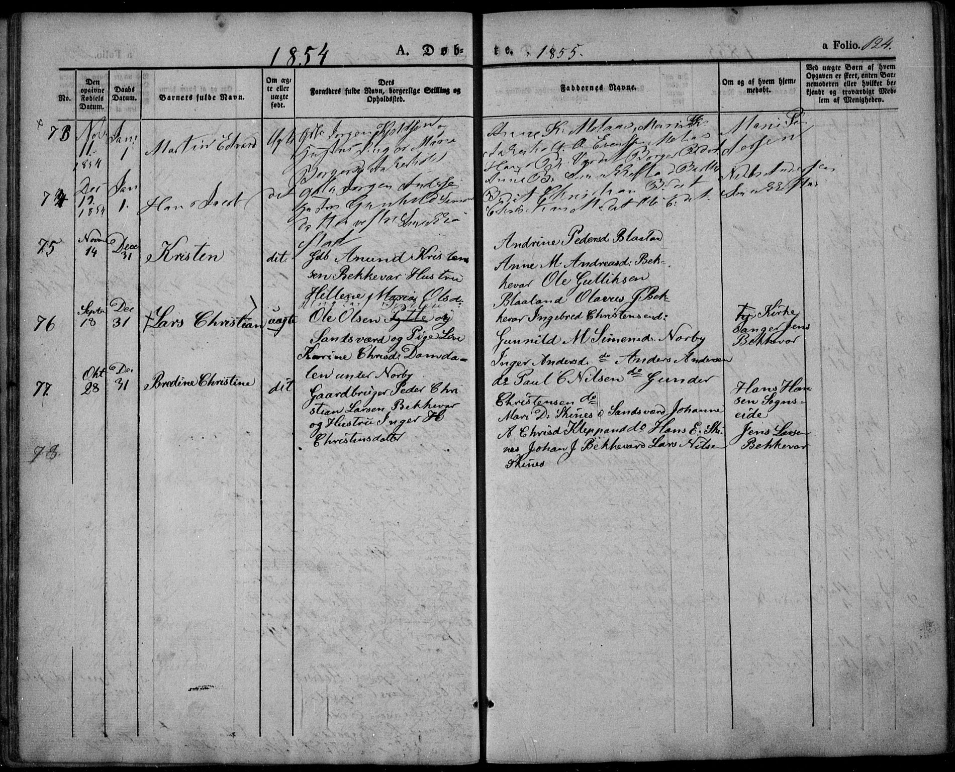 Lardal kirkebøker, AV/SAKO-A-350/F/Fa/L0006: Parish register (official) no. I 6, 1835-1860, p. 124