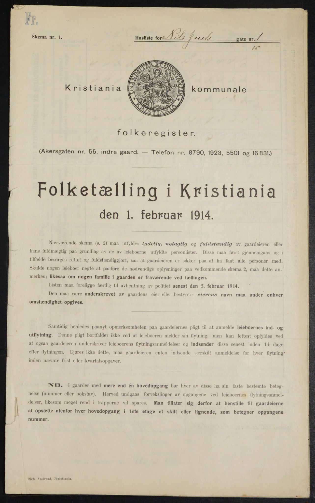 OBA, Municipal Census 1914 for Kristiania, 1914, p. 70119
