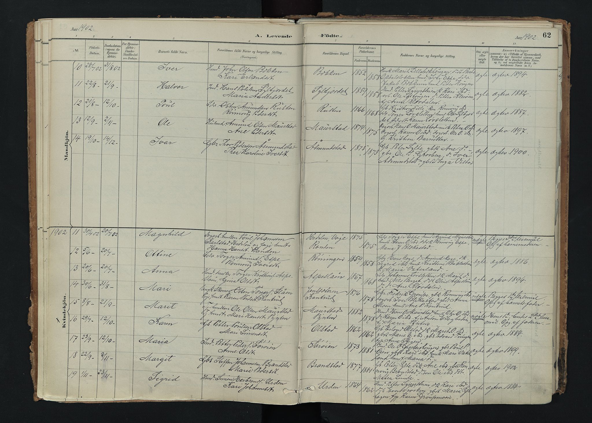 Nord-Fron prestekontor, SAH/PREST-080/H/Ha/Haa/L0005: Parish register (official) no. 5, 1884-1914, p. 62