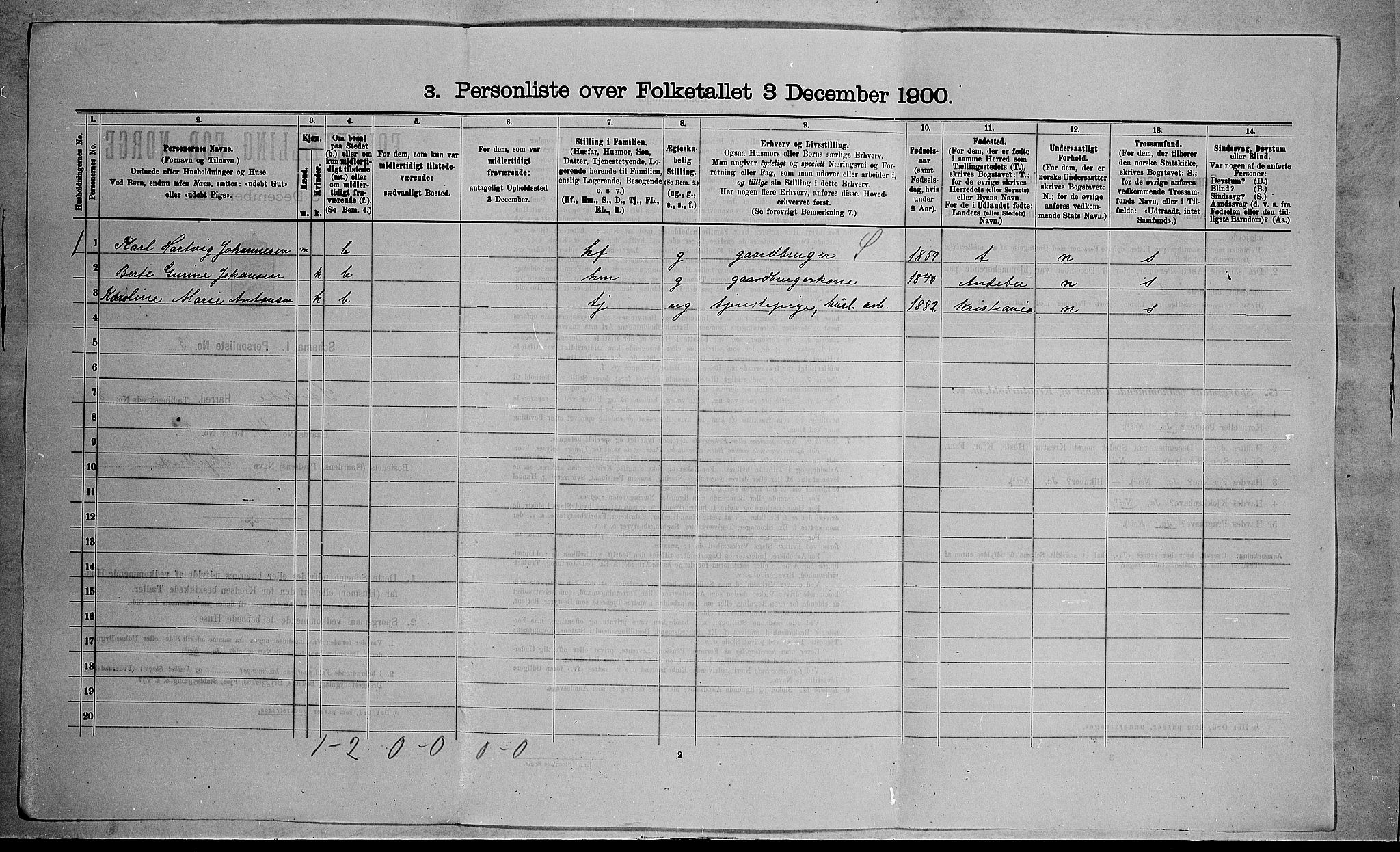 RA, 1900 census for Stokke, 1900, p. 1406