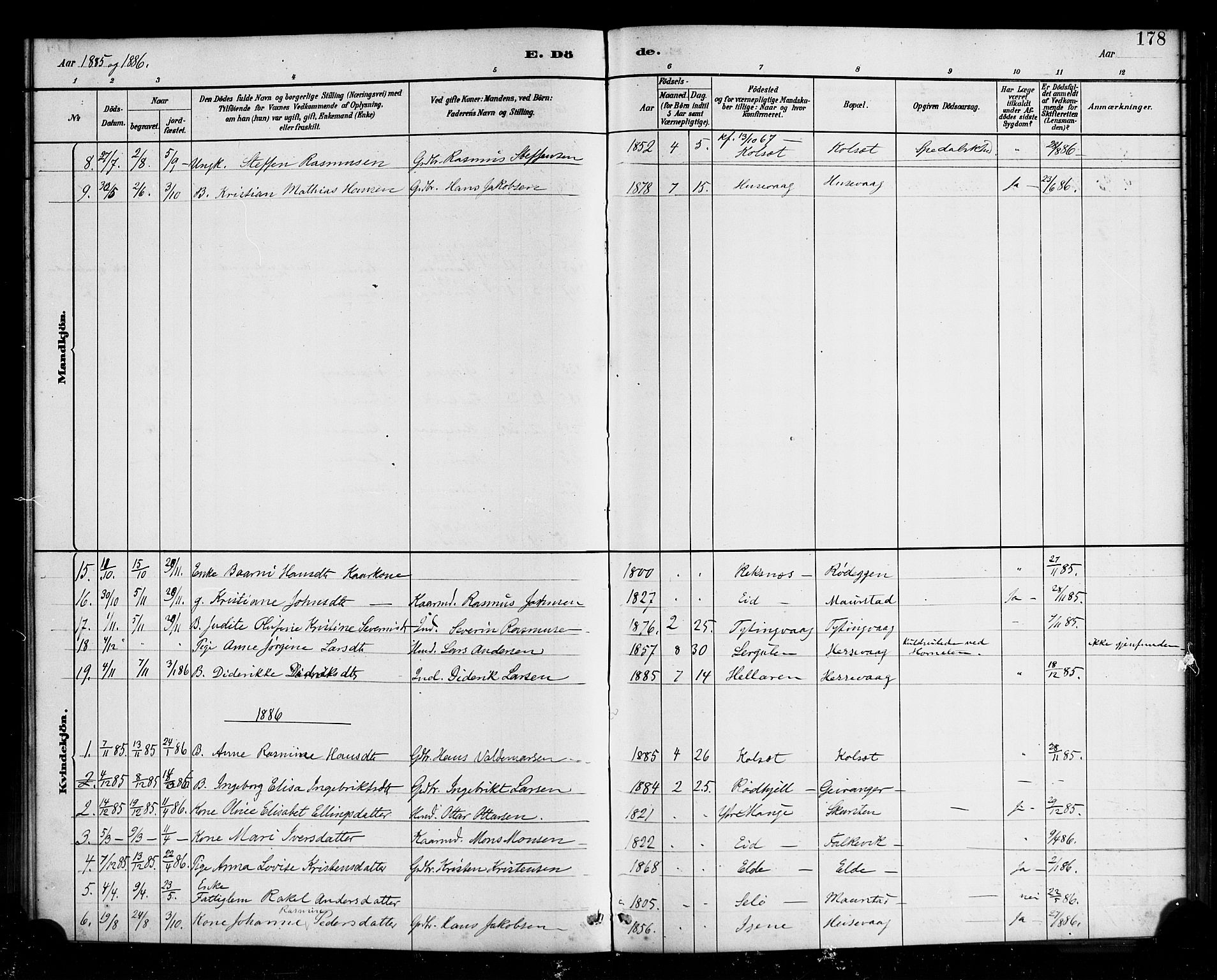 Davik sokneprestembete, AV/SAB-A-79701/H/Haa/Haad/L0001: Parish register (official) no. D 1, 1882-1900, p. 178