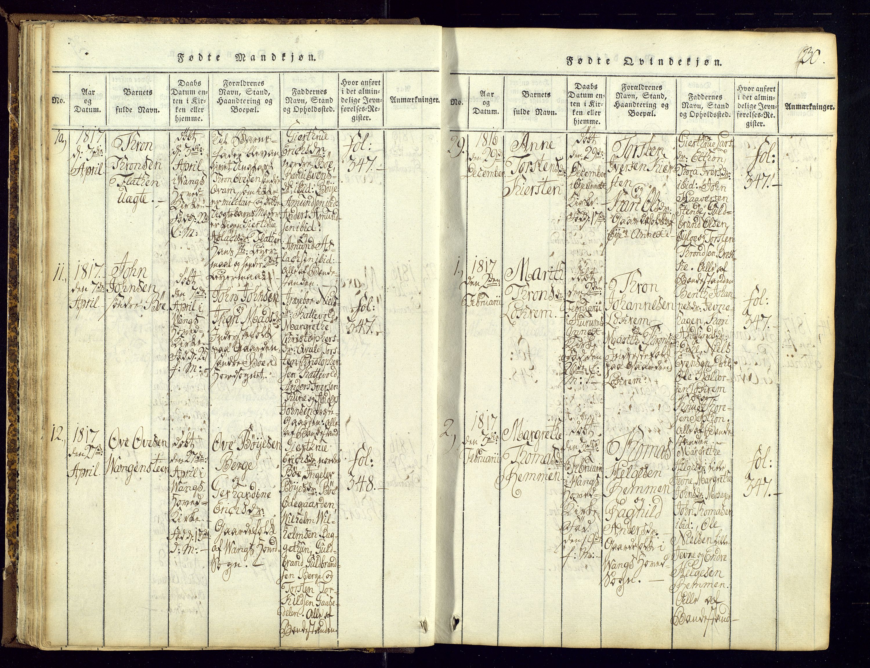 Vang prestekontor, Valdres, AV/SAH-PREST-140/H/Ha/L0004: Parish register (official) no. 4, 1814-1831, p. 30