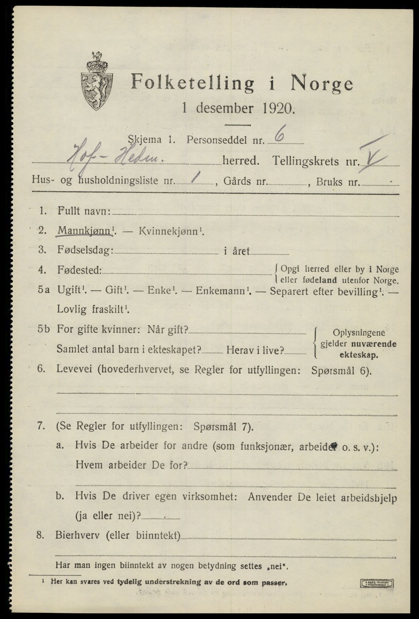 SAH, 1920 census for Hof, 1920, p. 7111